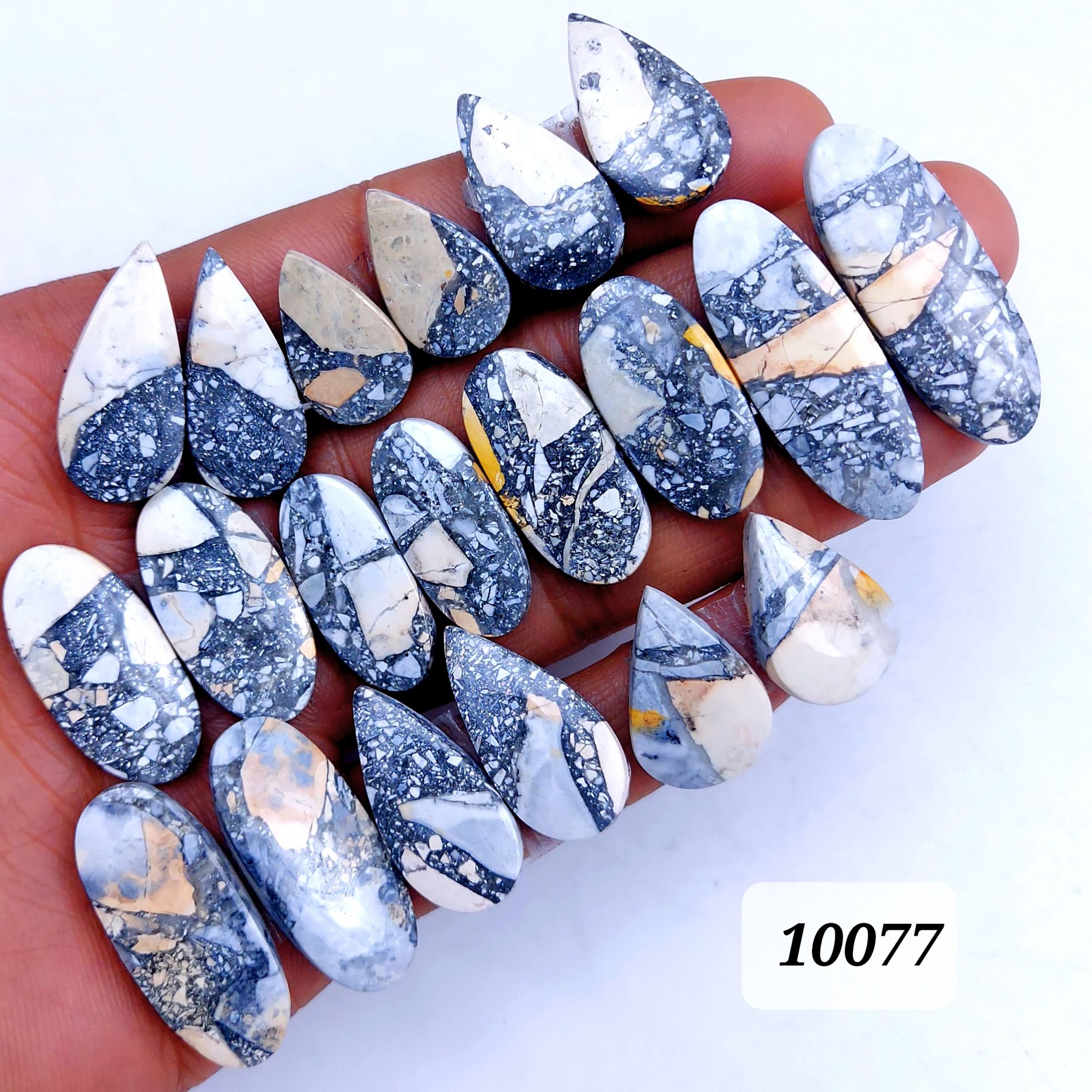 10Pcs 321Cts Natural Maligano Jasper Cabochon Pair Lot Back Side Unpolished Semi-Precious Gemstones For Jewelry Making 36x13 22x12mm #10077
