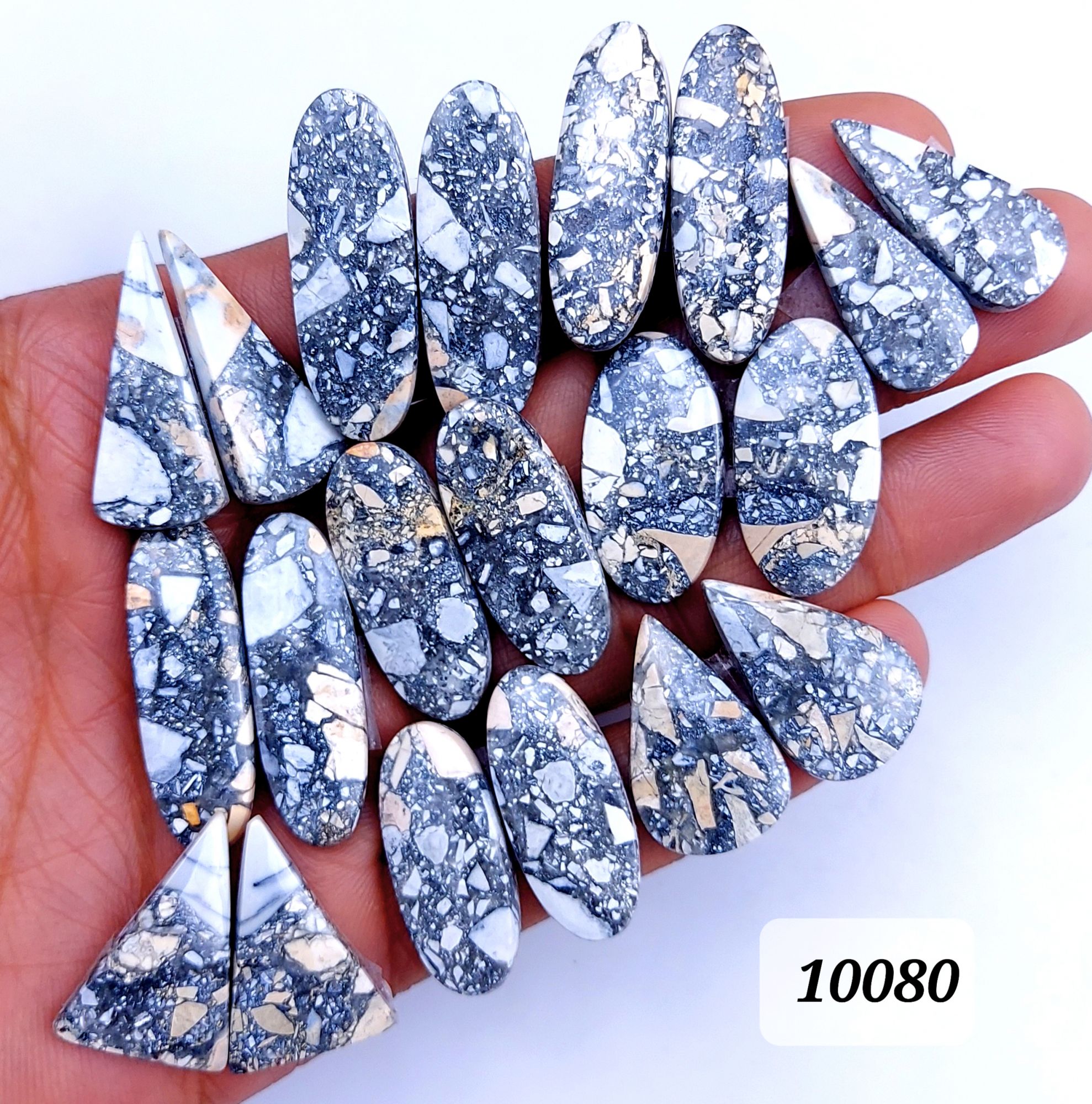 10Pcs 319Cts Natural Maligano Jasper Cabochon Pair Lot Back Side Unpolished Semi-Precious Gemstones For Jewelry Making 35x12 25x15mm #10080