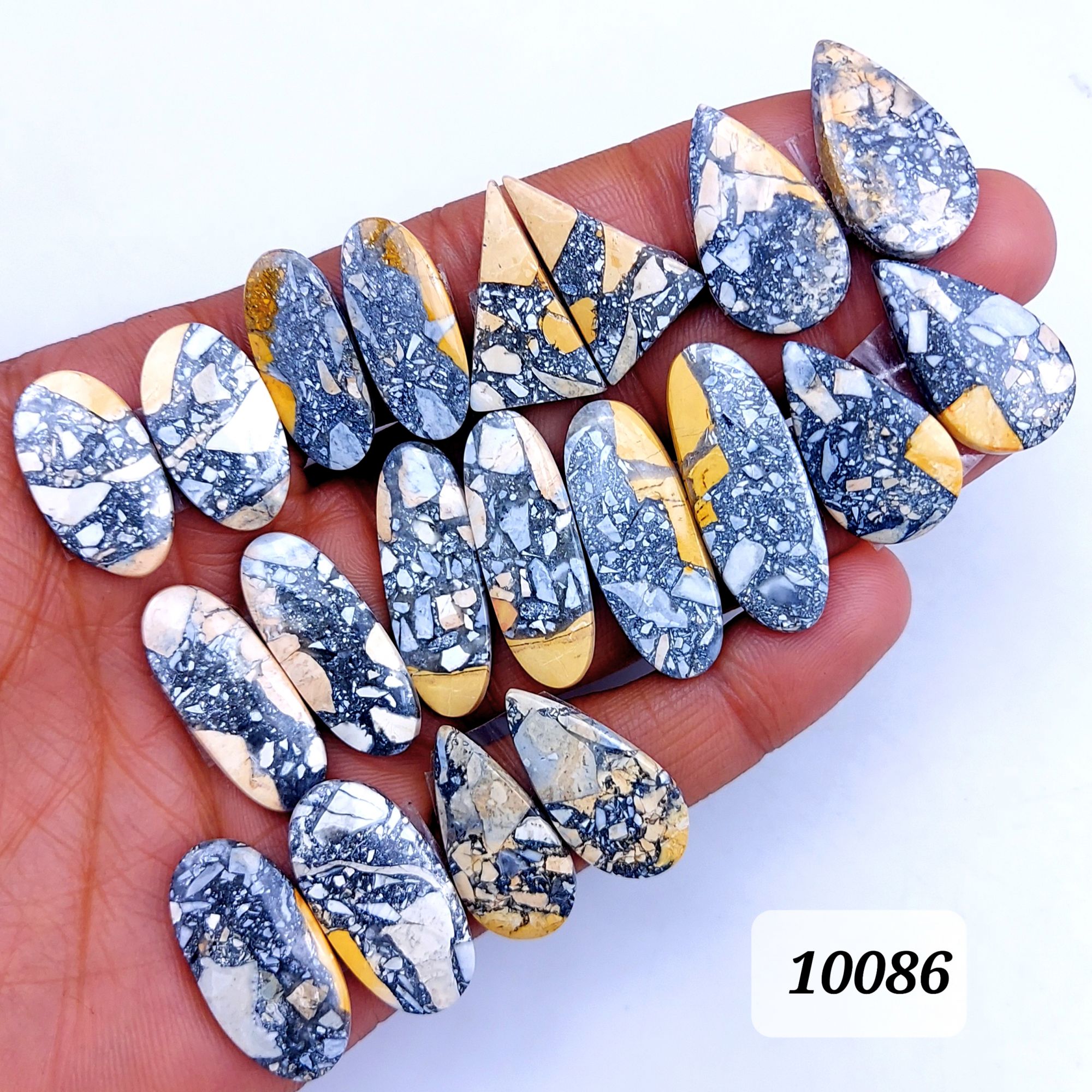 10Pcs 281Cts Natural Maligano Jasper Cabochon Pair Lot Back Side Unpolished Semi-Precious Gemstones For Jewelry Making 33x12 23x13mm #10086