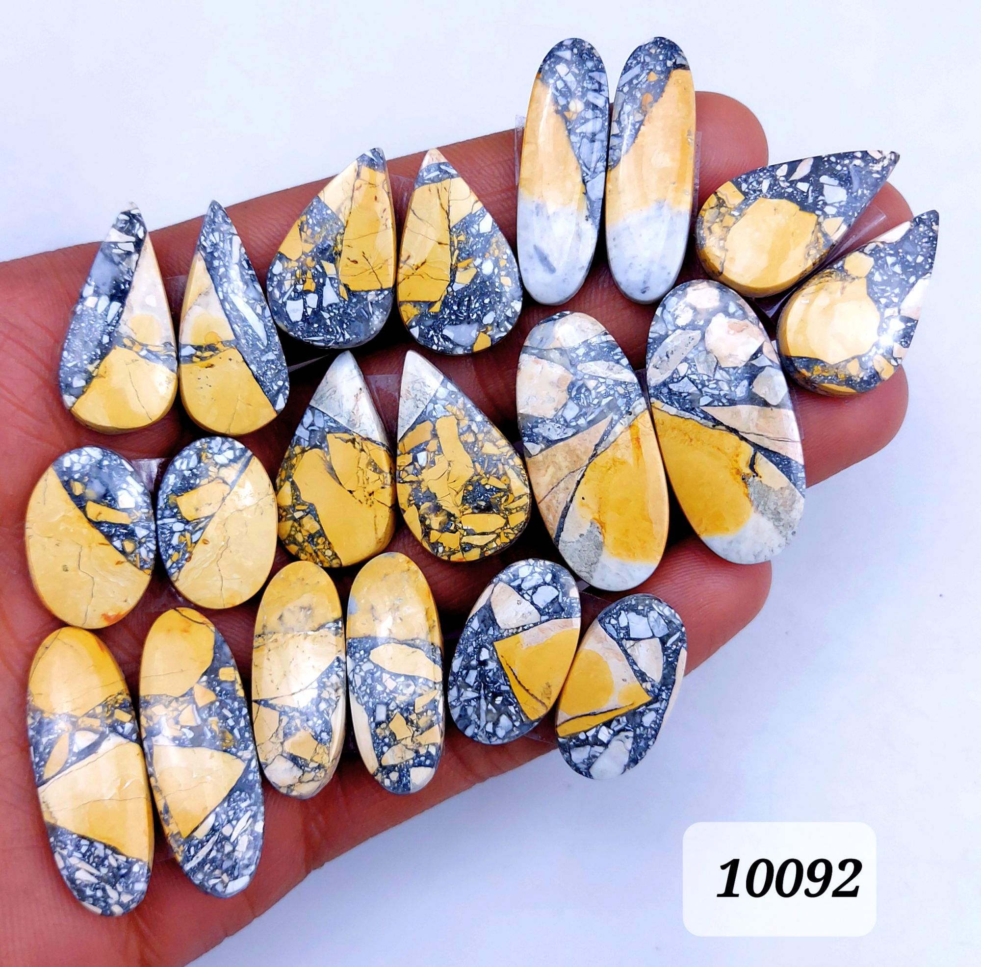 10Pcs 347Cts Natural Maligano Jasper Cabochon Pair Lot Back Side Unpolished Semi-Precious Gemstones For Jewelry Making 32x11 26x14mm #10091