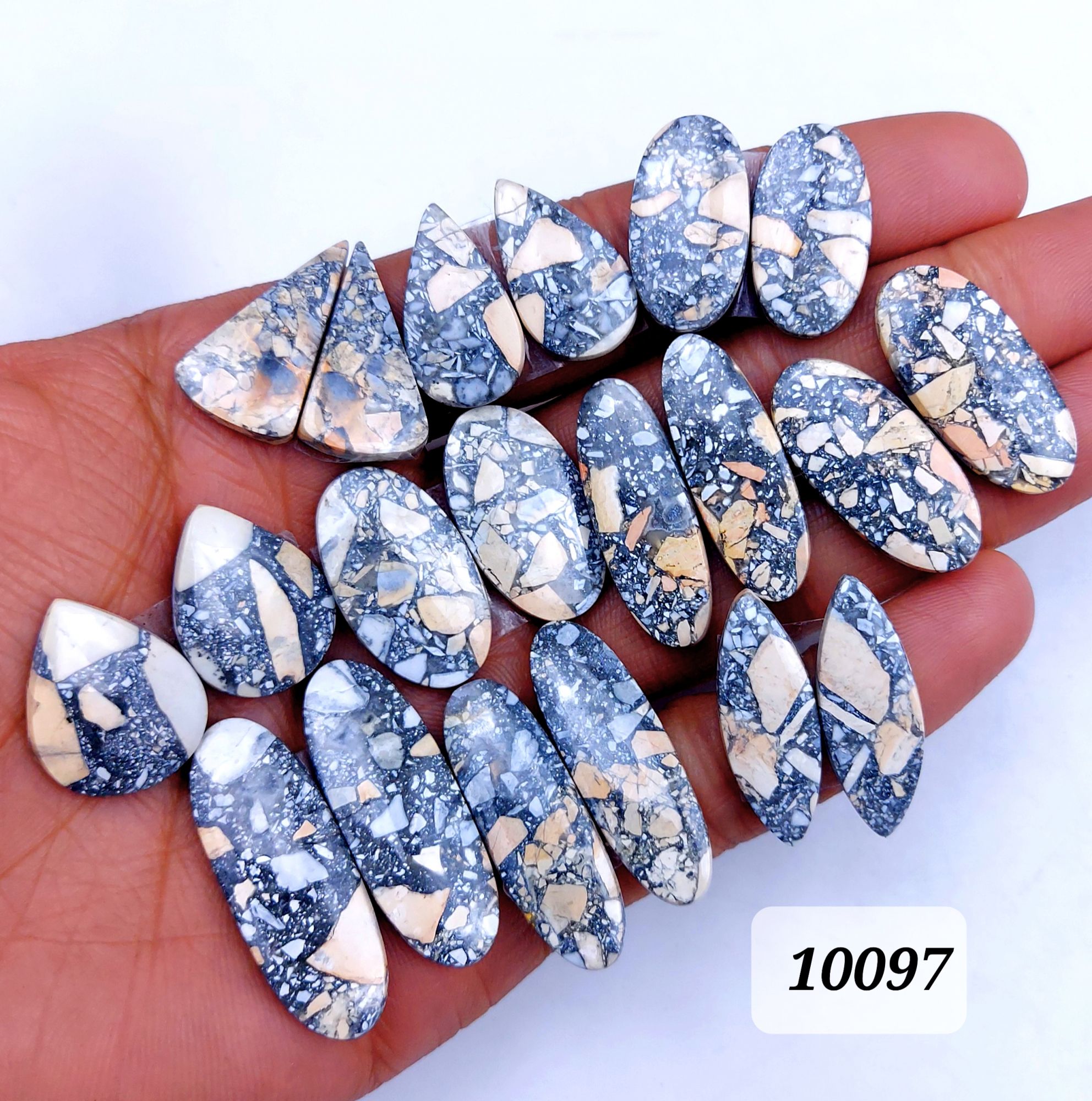 10Pcs 284Cts Natural Maligano Jasper Cabochon Pair Lot Back Side Unpolished Semi-Precious Gemstones For Jewelry Making 32x12 23x22mm #10097