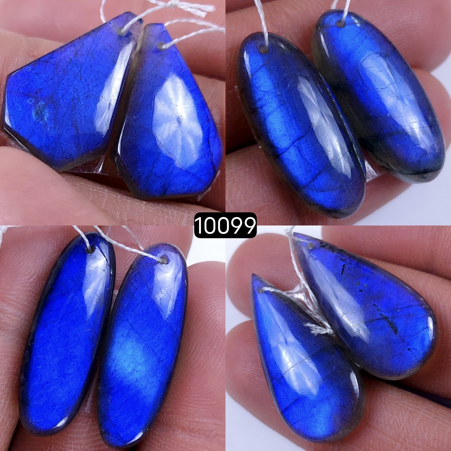 4Pair 115Cts Natural Labradorite Blue Fire Earrings Semi Precious Crystal For Hoop Earrings Blue Gemstone Cabochon Matching pair 30x15 22x15mm #10099