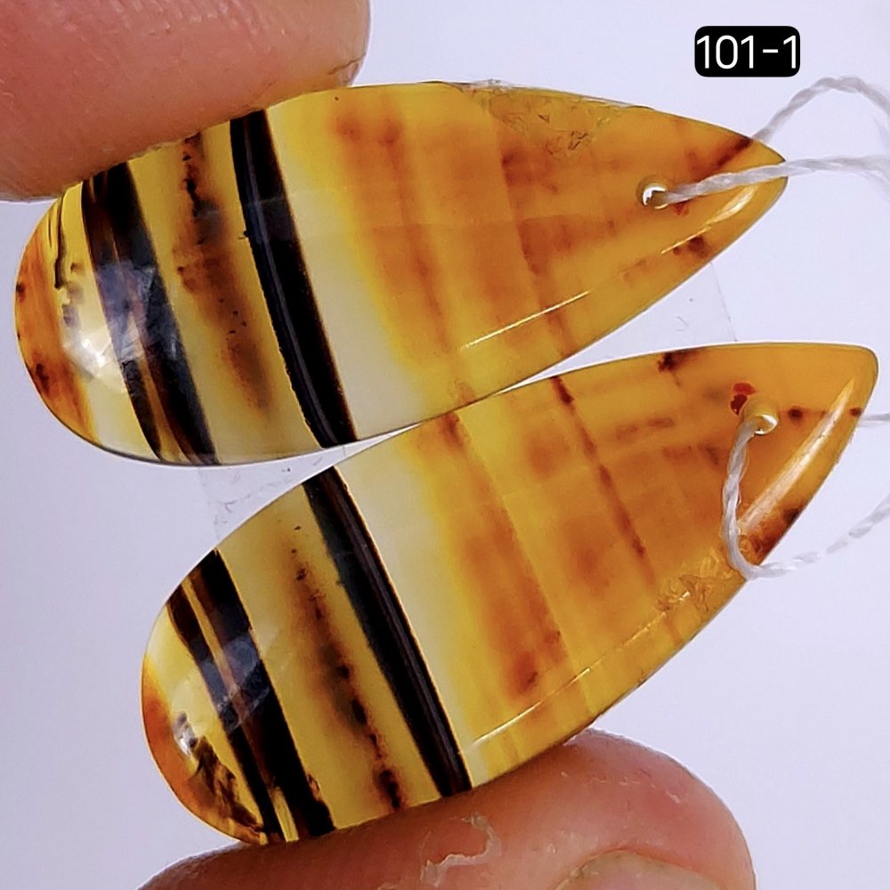 15Cts Natural Montana Agate Cabochon Pair Pear Shape Drilled Loose Gemstone 26x10mm #101-1