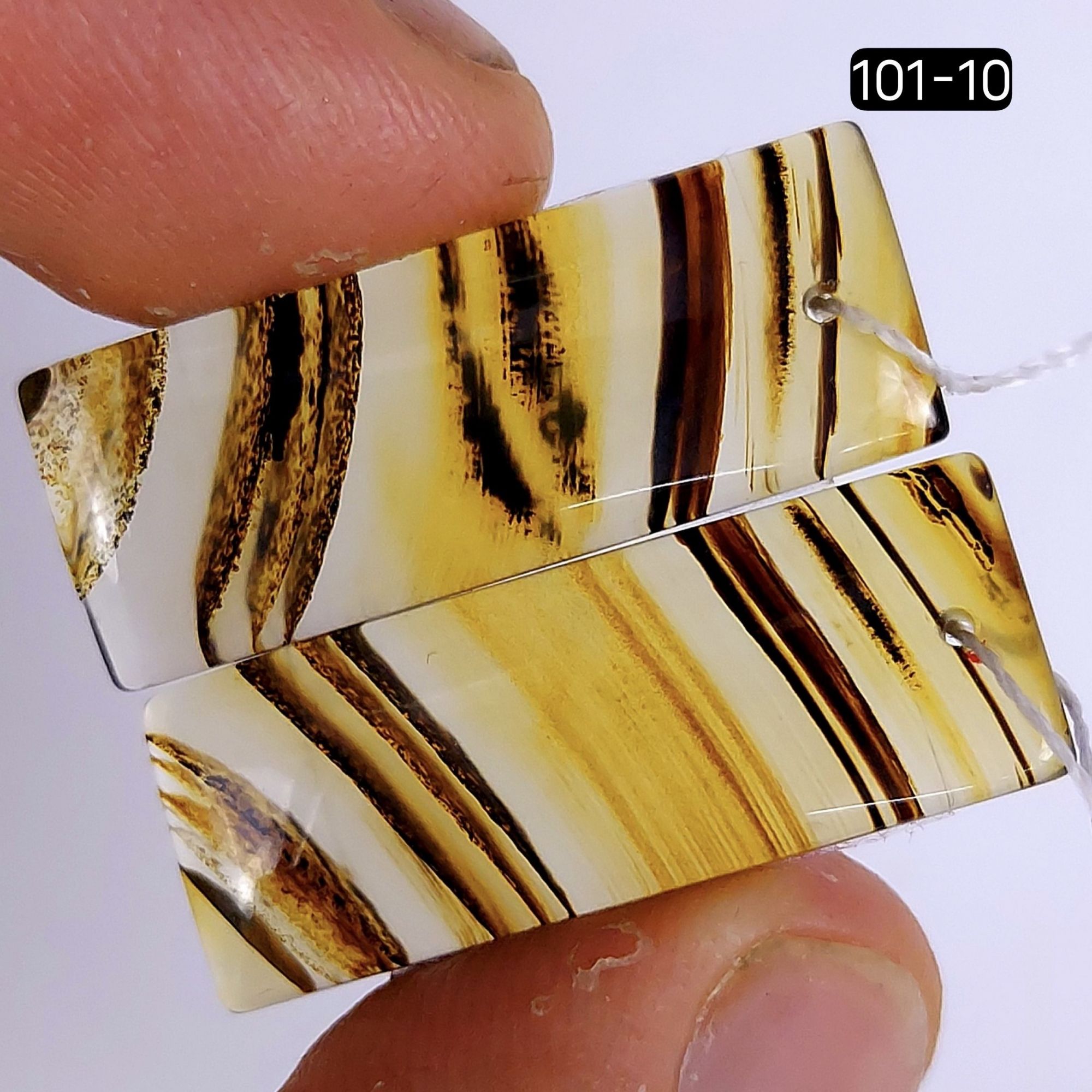 22Cts Natural Montana Agate Cabochon Pair Rectangle Shape Drilled Loose Gemstone 27x12mm #101-10