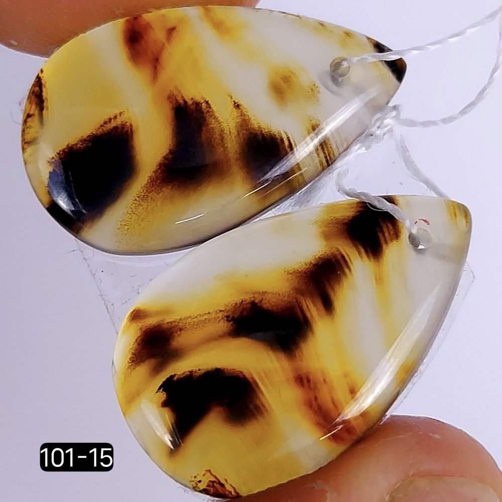 15Cts Natural Montana Agate Cabochon Pair Pear Shape Drilled Loose Gemstone 20x14mm #101-15