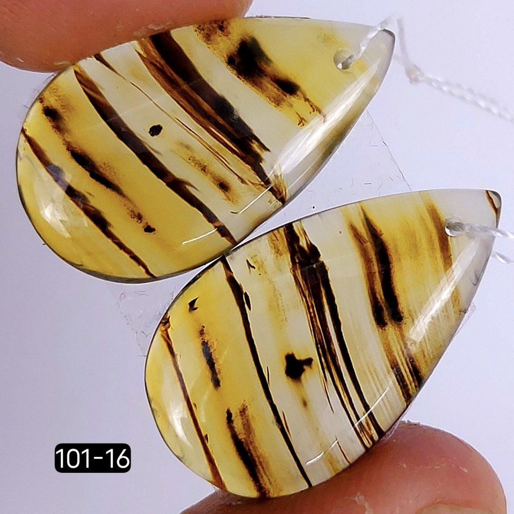 18Cts Natural Montana Agate Cabochon Pair Pear Shape Drilled Loose Gemstone 24x14mm #101-16