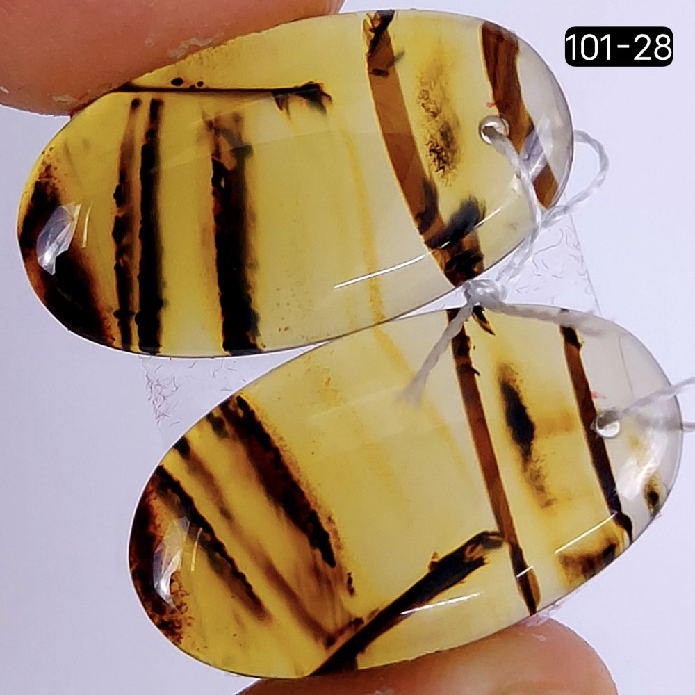 14Cts Natural Montana Agate Cabochon Pair Oval Shape Drilled Loose Gemstone 22x12mm #101-28