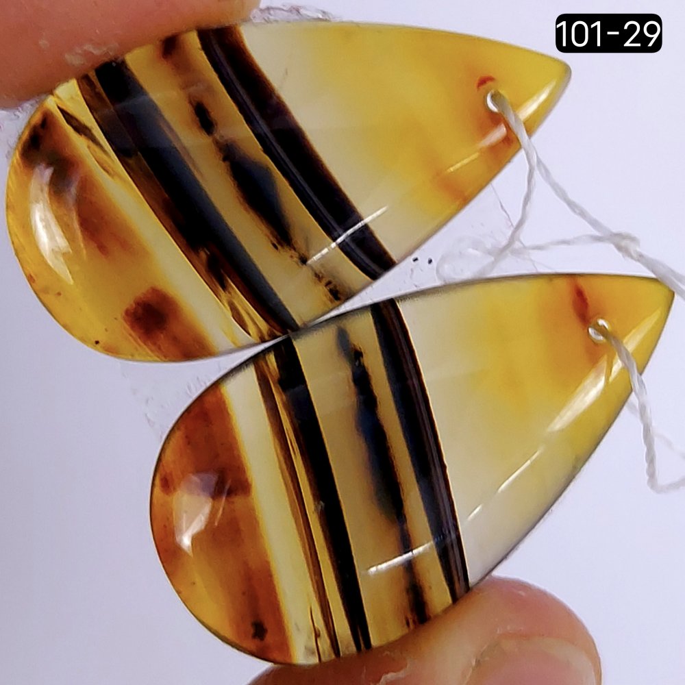 18Cts Natural Montana Agate Cabochon Pair Pear Shape Drilled Loose Gemstone 25x13mm #101-29