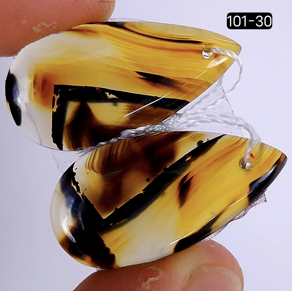17Cts Natural Montana Agate Cabochon Pair Pear Shape Drilled Loose Gemstone 24x12mm #101-30