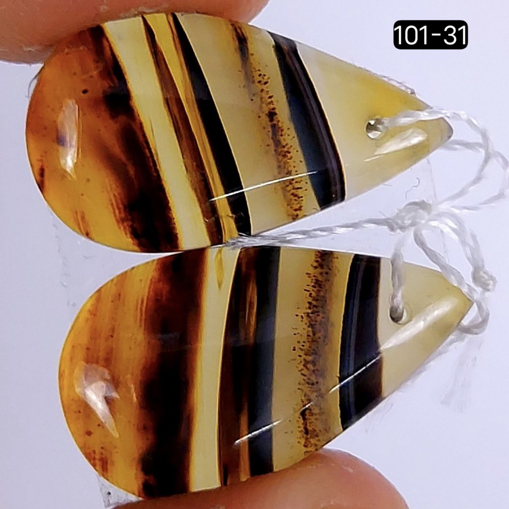11Cts Natural Montana Agate Cabochon Pair Pear Shape Drilled Loose Gemstone 20x12mm #101-31