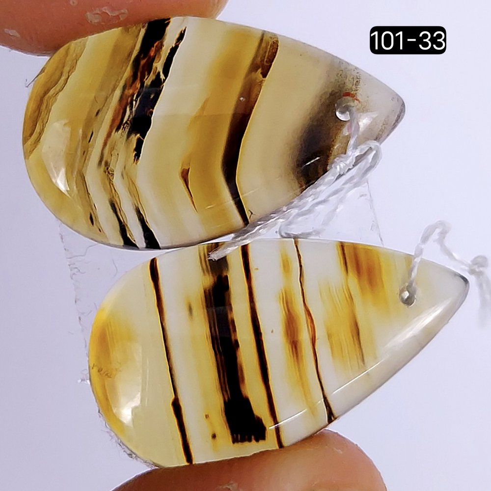 17Cts Natural Montana Agate Cabochon Pair Pear Shape Drilled Loose Gemstone 22x13mm #101-33