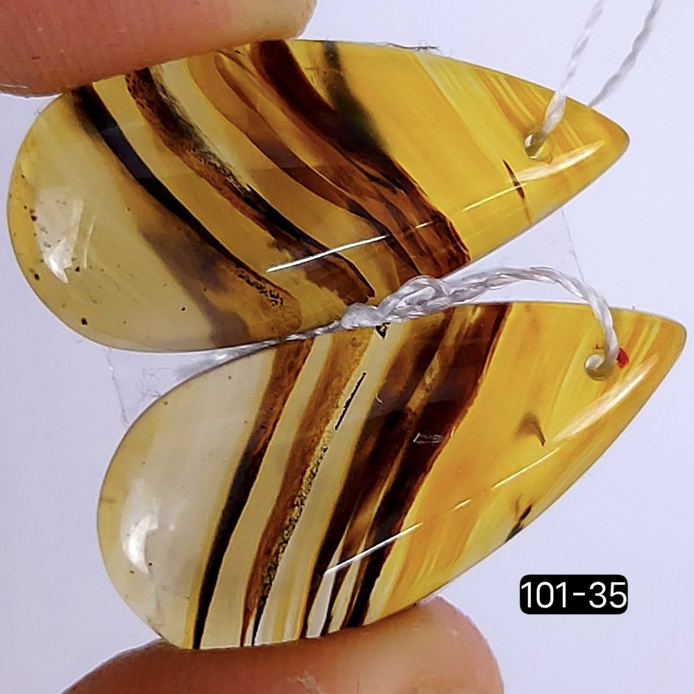 16Cts Natural Montana Agate Cabochon Pair Pear Shape Drilled Loose Gemstone 24x12mm #101-35