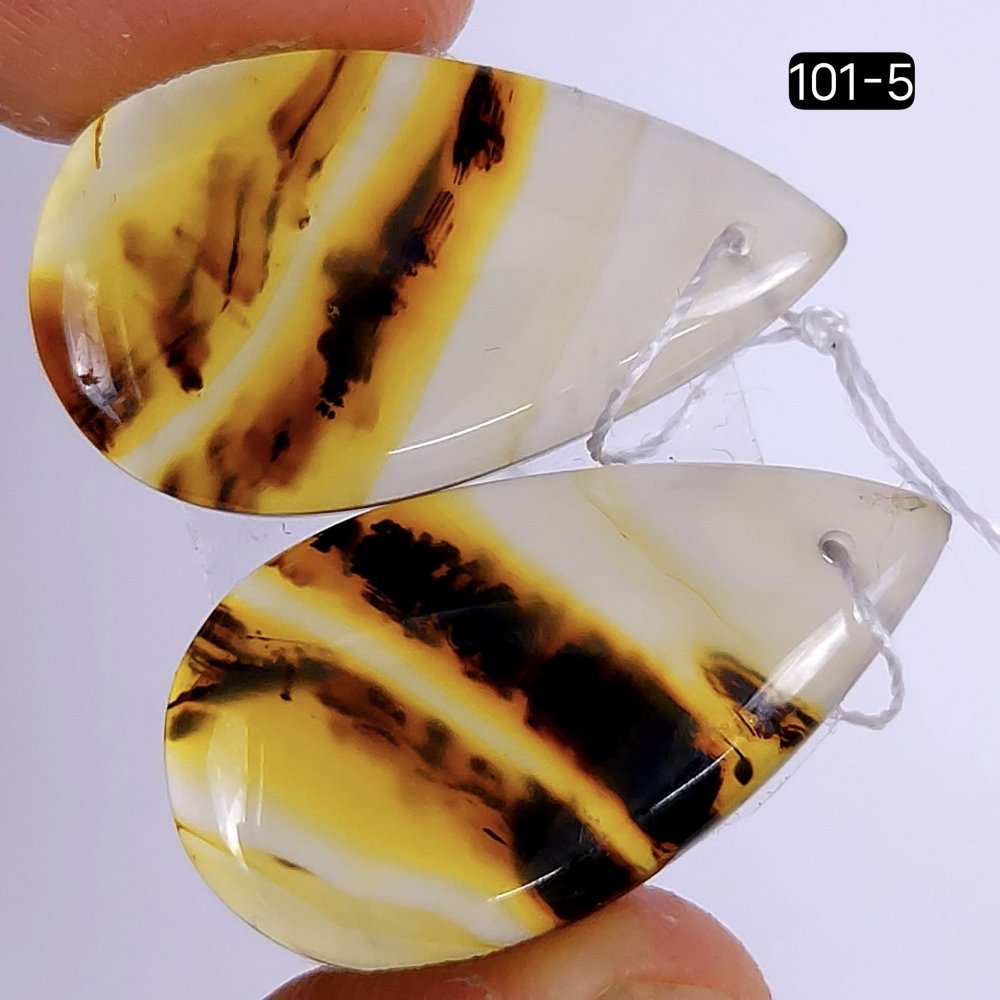 24Cts Natural Montana Agate Cabochon Pair Pear Shape Drilled Loose Gemstone 25x15mm #101-5