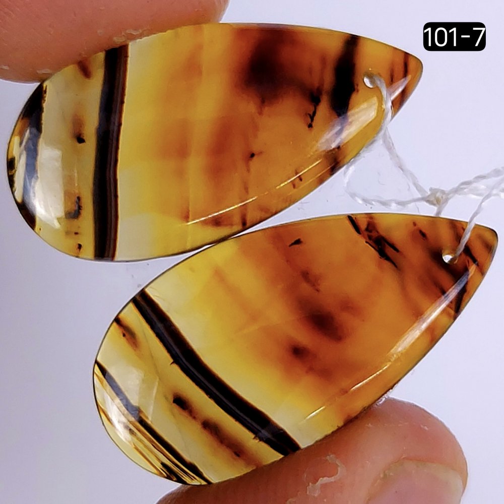 20Cts Natural Montana Agate Cabochon Pair Pear Shape Drilled Loose Gemstone 26x14mm #101-7