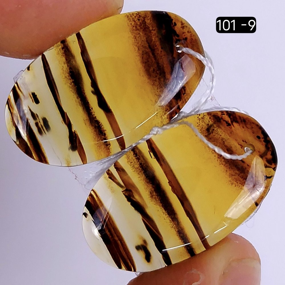 23Cts Natural Montana Agate Cabochon Pair Oval Shape Drilled Loose Gemstone 24x16mm #101-9