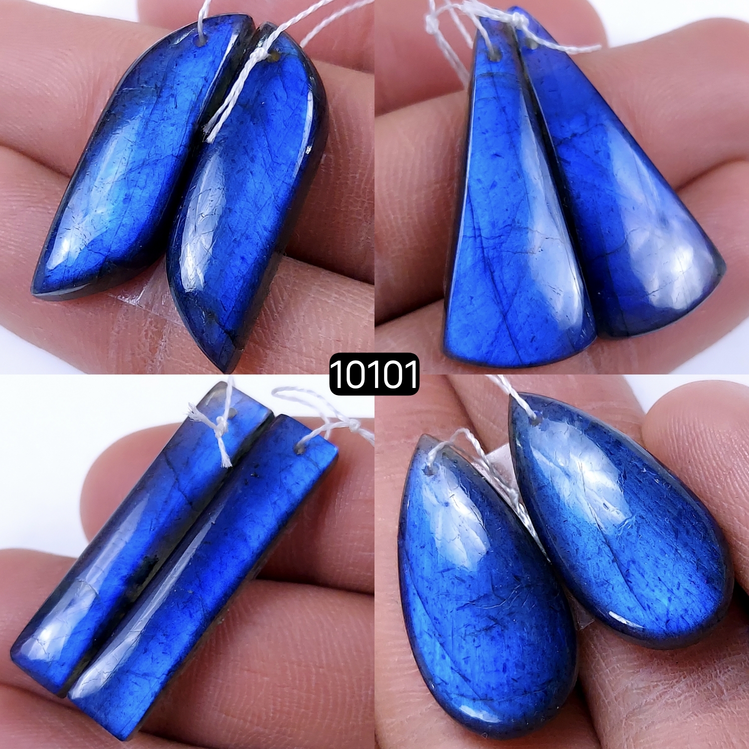 4Pair 113Cts Natural Labradorite Blue Fire  Dangle Drop Earrings Semi Precious Crystal For Hoop Earrings Blue Gemstone Cabochon Matching pair 32x14 28x12mm #10101