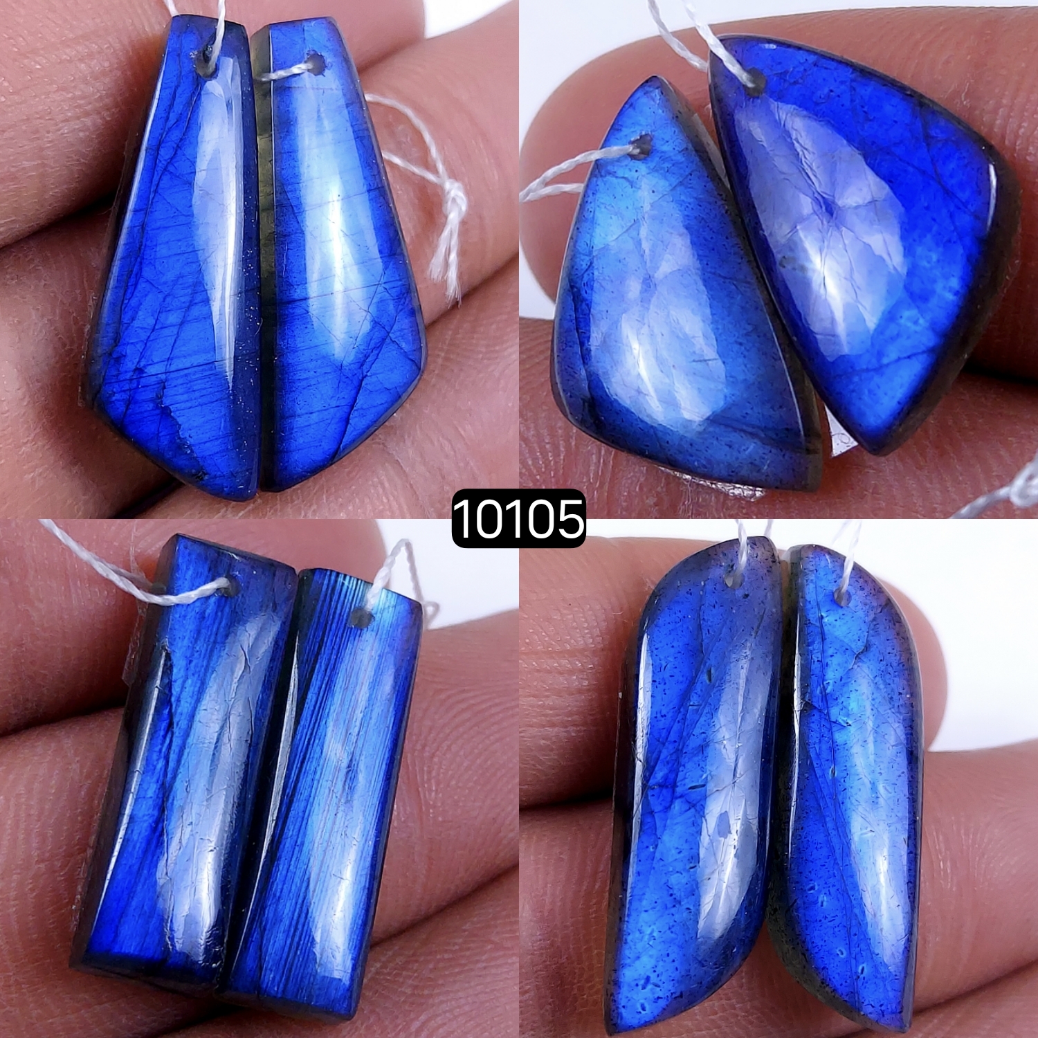 4Pair 90Cts Natural Labradorite Blue Fire  Dangle Drop Earrings Semi Precious Crystal For Hoop Earrings Blue Gemstone Cabochon Matching pair 30x10 20x12mm #10105