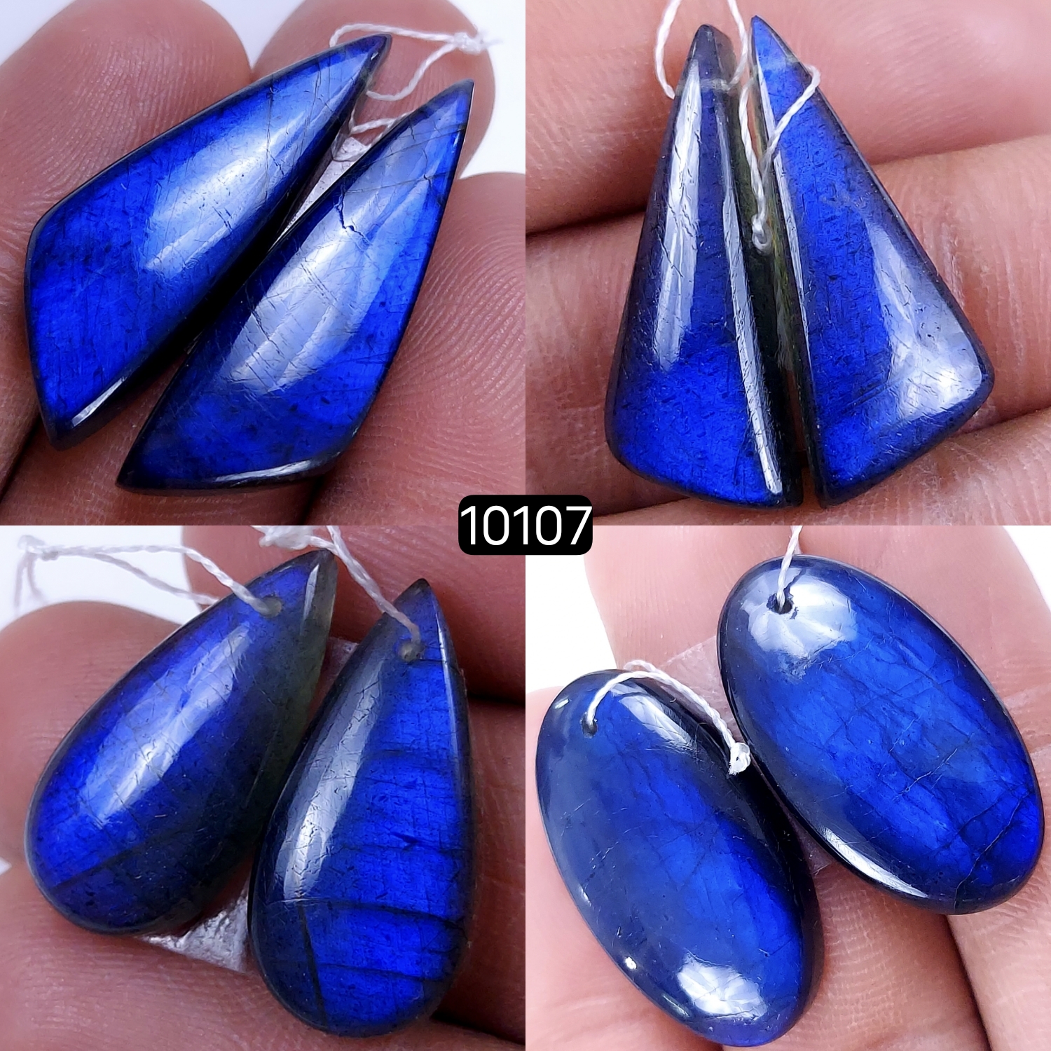 4Pair 118Cts Natural Labradorite Blue Fire Dangle Drop Earrings Semi Precious Crystal For Hoop Earrings Blue Gemstone Cabochon Matching pair 35x10 24x10mm #10107