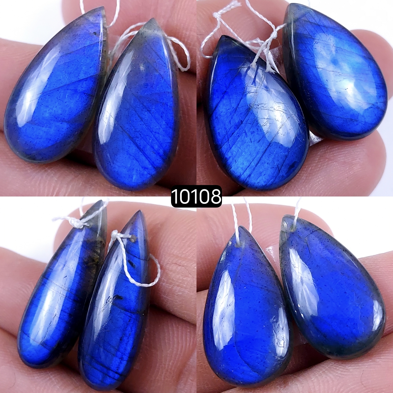 4Pair 130Cts Natural Labradorite Blue Fire Briolette Dangle Drop Earrings Semi Precious Crystal For Hoop Earrings Blue Gemstone Cabochon Matching pair 30x10 25x12mm #10108