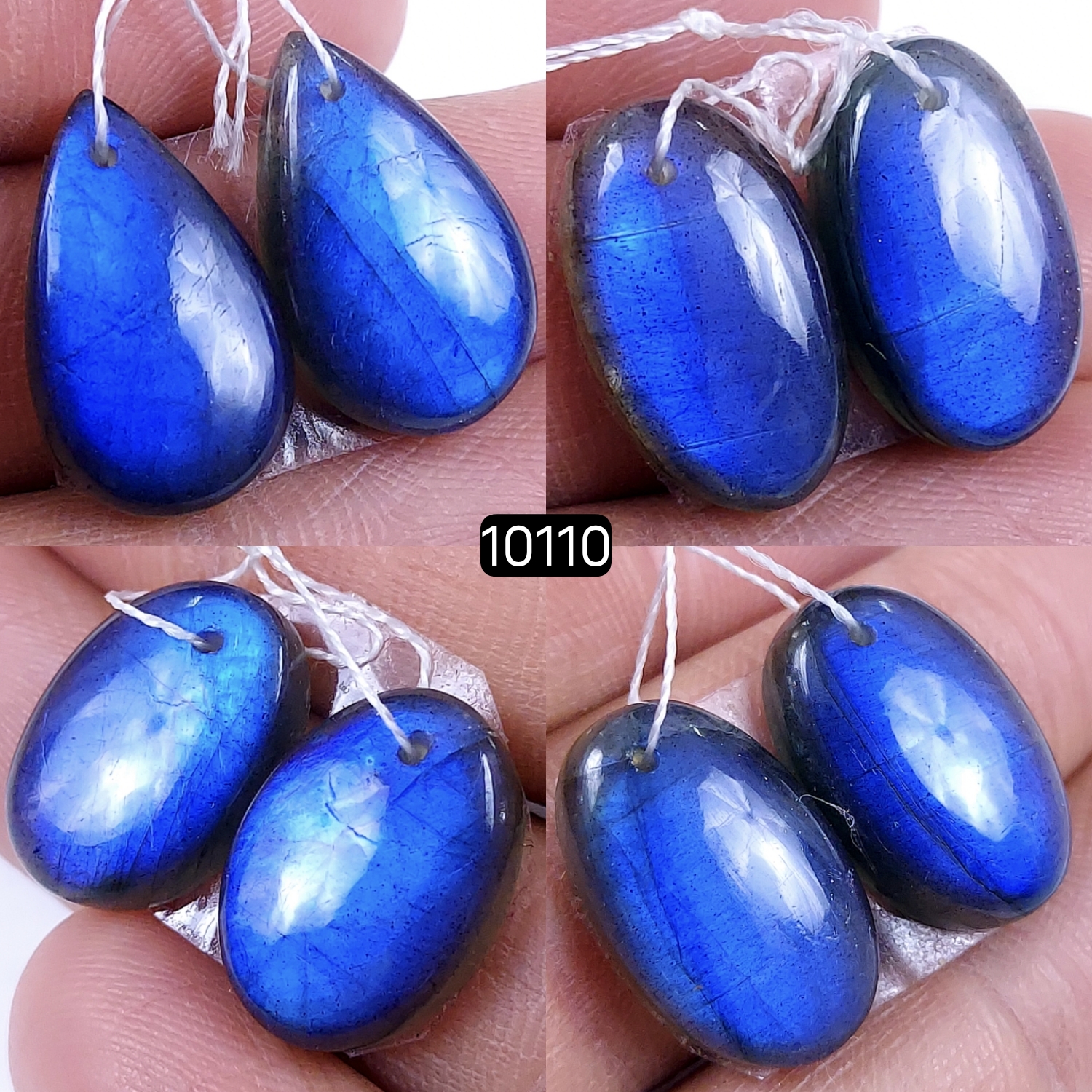 4Pair 87Cts Natural Labradorite Blue Fire  Dangle Drop Earrings Semi Precious Crystal For Hoop Earrings Blue Gemstone Cabochon Matching pair 20x10 16x12mm #10110