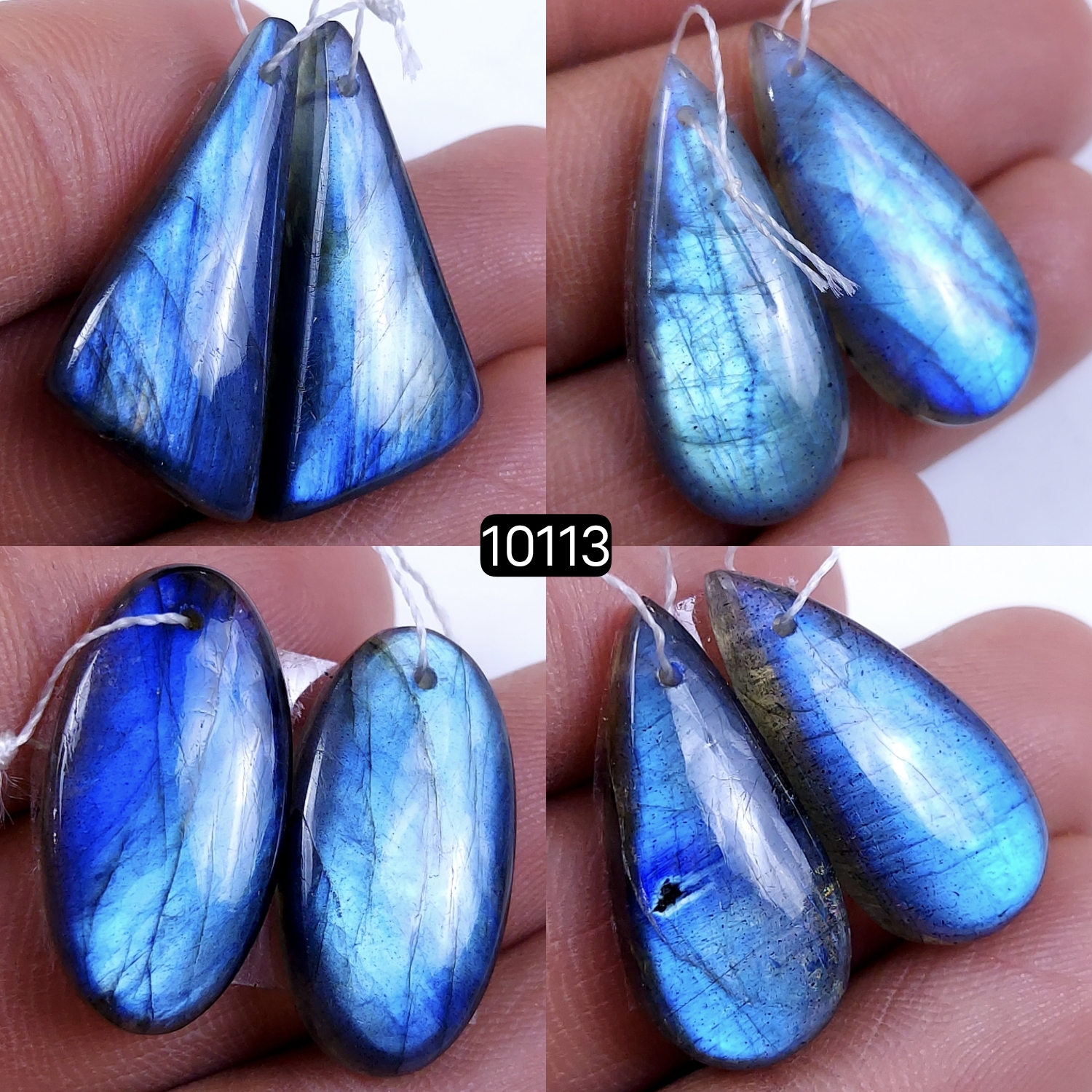4Pair 107Cts Natural Labradorite Blue Fire Dangle Drop Earrings Semi Precious Crystal For Hoop Earrings Blue Gemstone Cabochon Matching pair 28x12 24x12mm #10113
