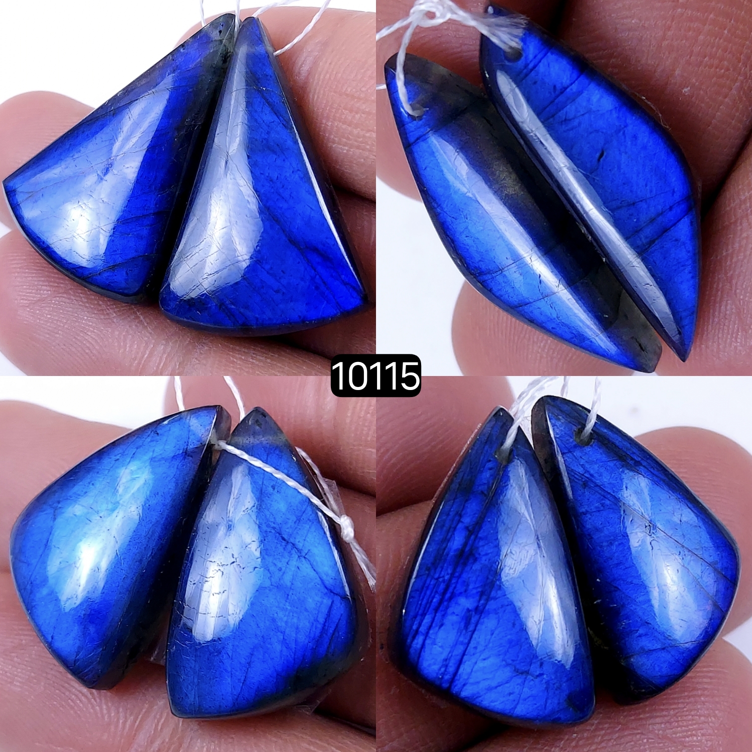 4Pair 125Cts Natural Labradorite Blue Fire  Dangle Drop Earrings Semi Precious Crystal For Hoop Earrings Blue Gemstone Cabochon Matching pair 30x20 22x12mm #10115