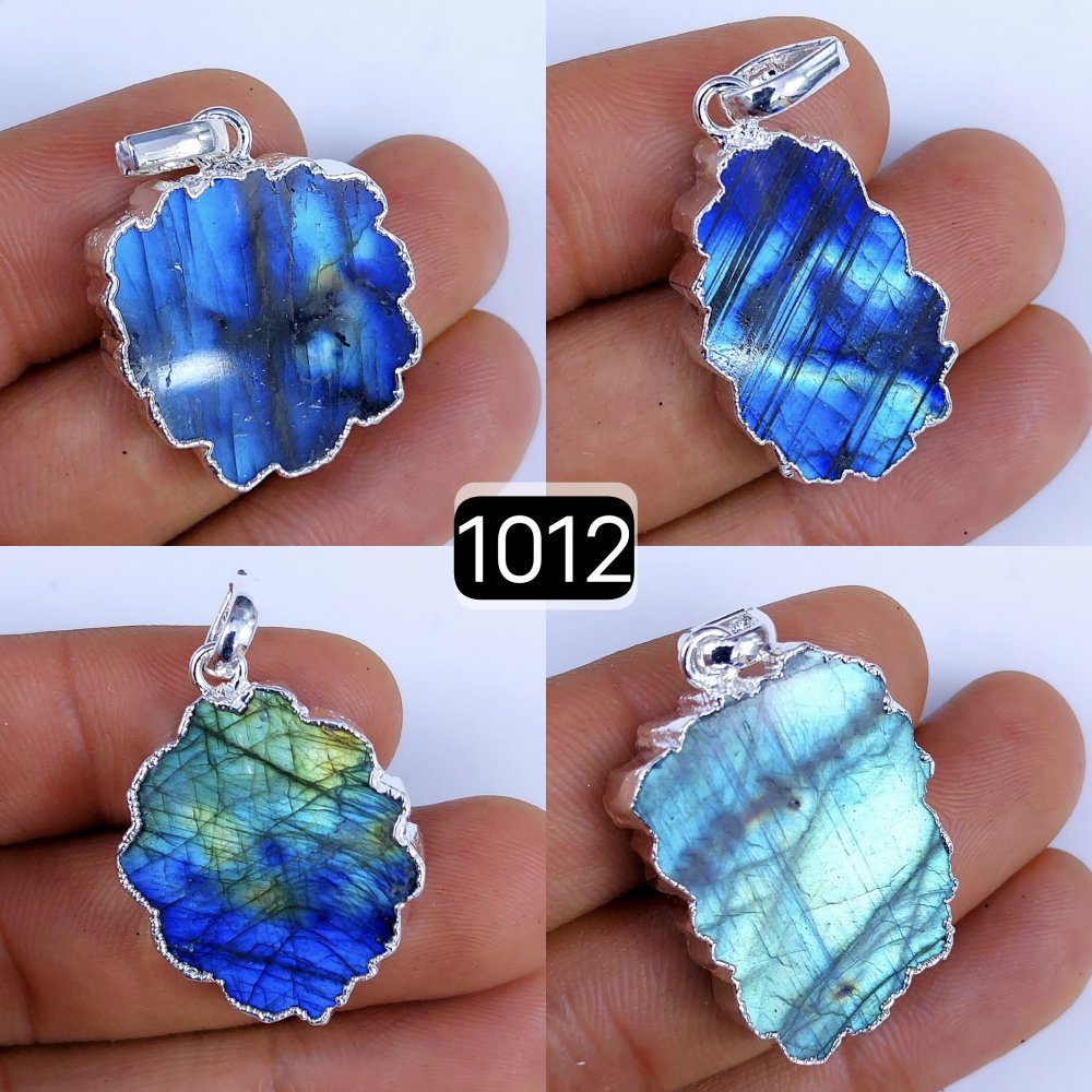 148Cts Natural Blue Labradorite Silver Electroplated Slice Pendant 32x18 22x12mm#1012