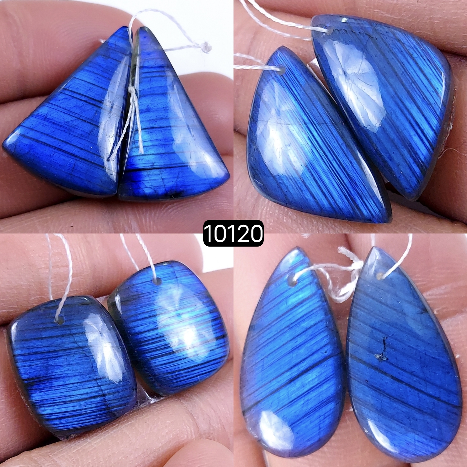 4Pair 129Cts Natural Labradorite Blue Fire Dangle Drop Earrings Semi Precious Crystal For Hoop Earrings Blue Gemstone Cabochon Matching pair 26x17 18x15mm #10120