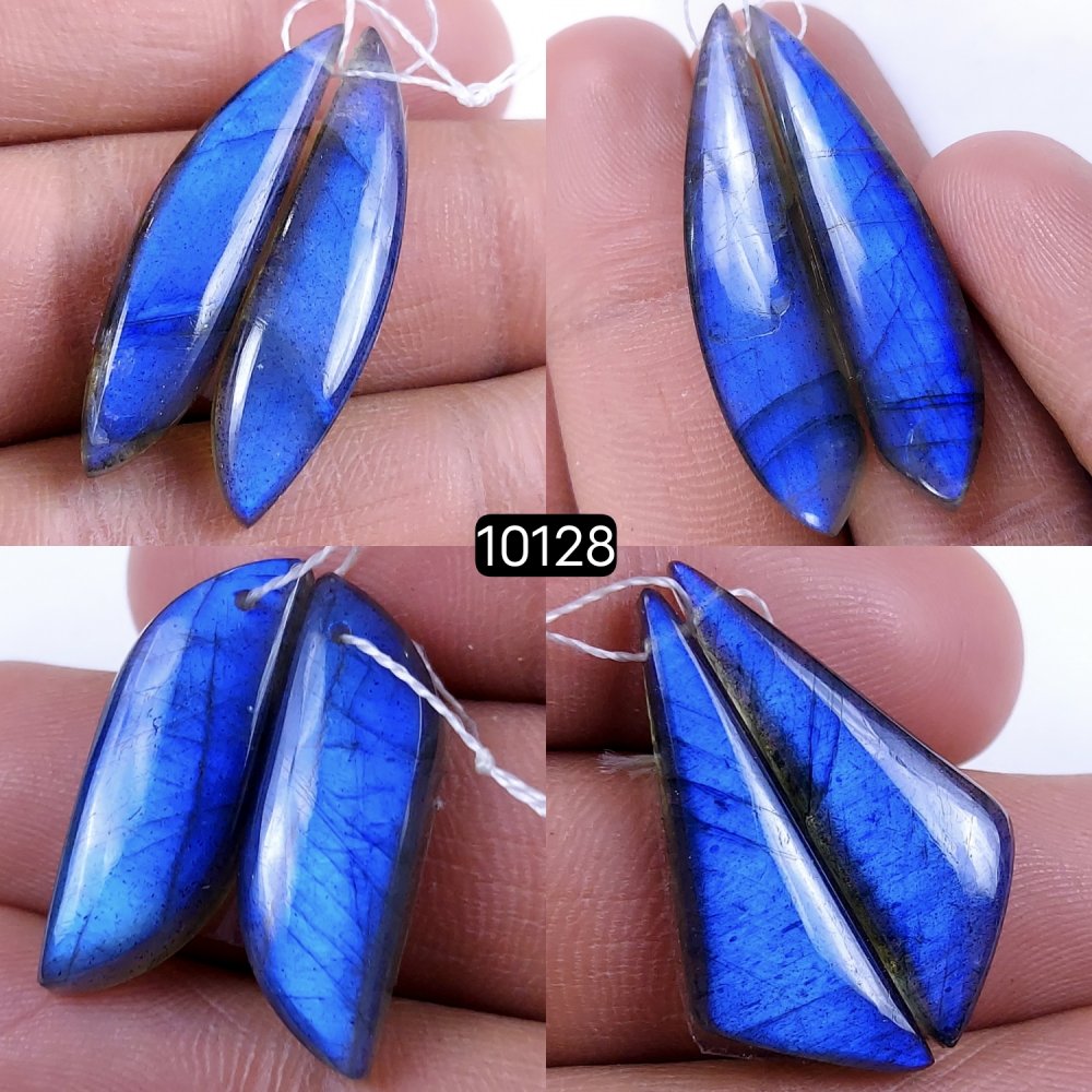 4Pair 97Cts Natural Labradorite Blue Fire Dangle Drop Earrings Semi Precious Crystal For Hoop Earrings Blue Gemstone Cabochon Matching pair 28x9 18x7mm #10128