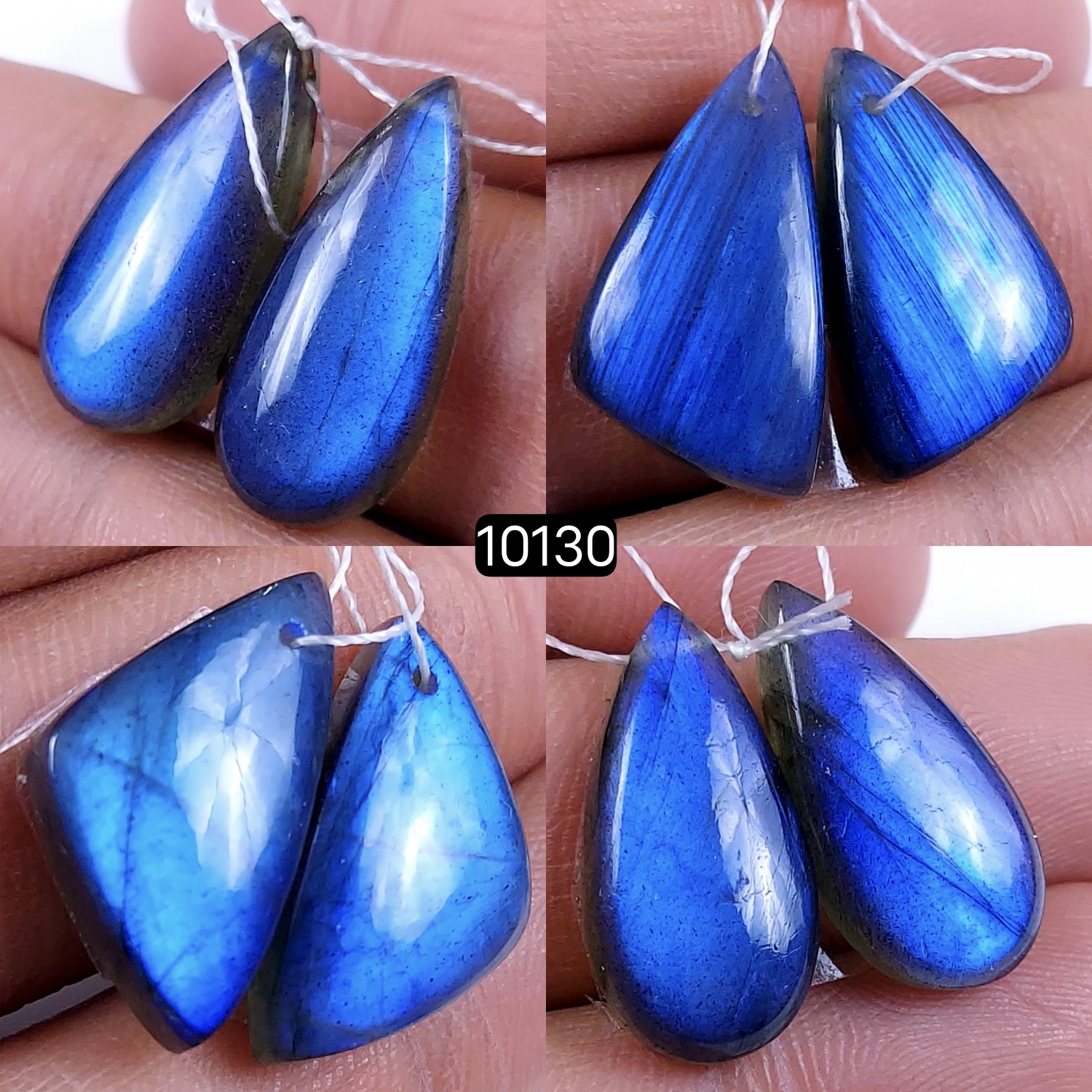 4Pair 87Cts Natural Labradorite Blue Fire Dangle Drop Earrings Semi Precious Crystal For Hoop Earrings Blue Gemstone Cabochon Matching pair 50x9 30x10 mm #10130