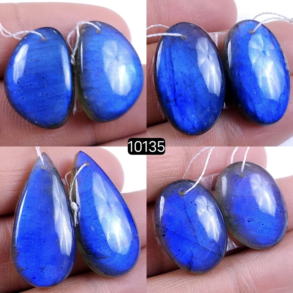 4Pair 151Cts Natural Labradorite Blue Fire Dangle Drop Earrings Semi Precious Crystal For Hoop Earrings Blue Gemstone Cabochon Matching pair 30x15 22x15mm #10135
