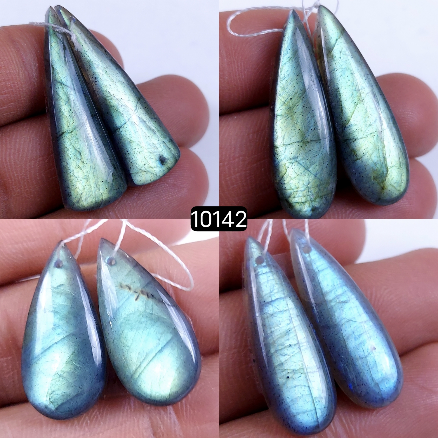 4Pair 113Cts Natural Labradorite Blue Fire Dangle Drop Earrings Semi Precious Crystal For Hoop Earrings Blue Gemstone Cabochon Matching pair 35x12 25x12mm #10142