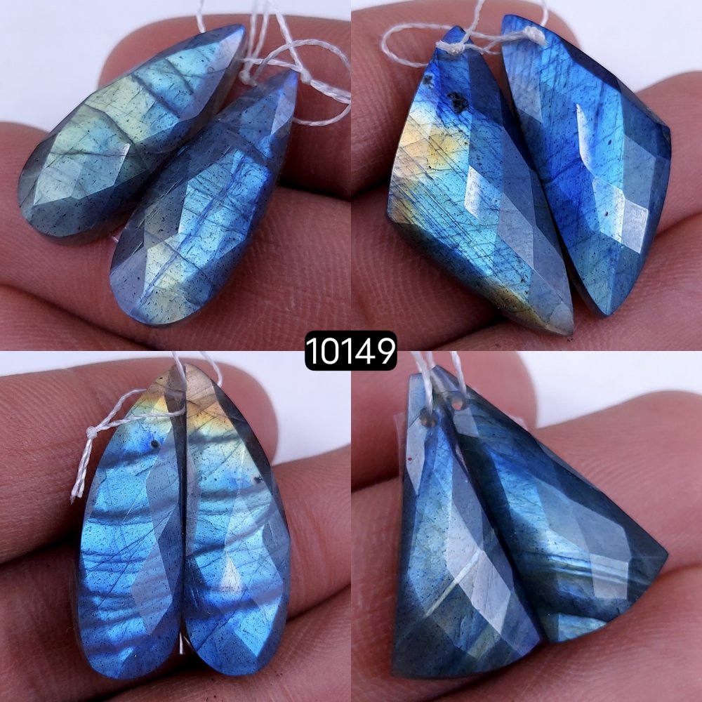 4Pair 104Cts Natural Labradorite Blue Fire Dangle Drop Earrings Semi Precious Crystal For Hoop Earrings Blue Gemstone Cabochon Matching pair 30x10 22x10mm #10149