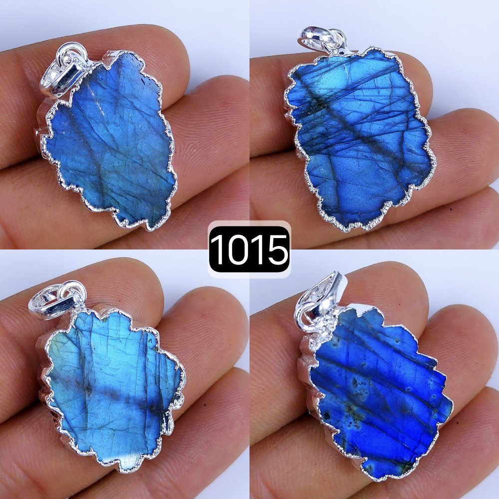 145Cts Natural Blue Labradorite Silver Electroplated Slice Pendant 32x18 22x12mm#1015
