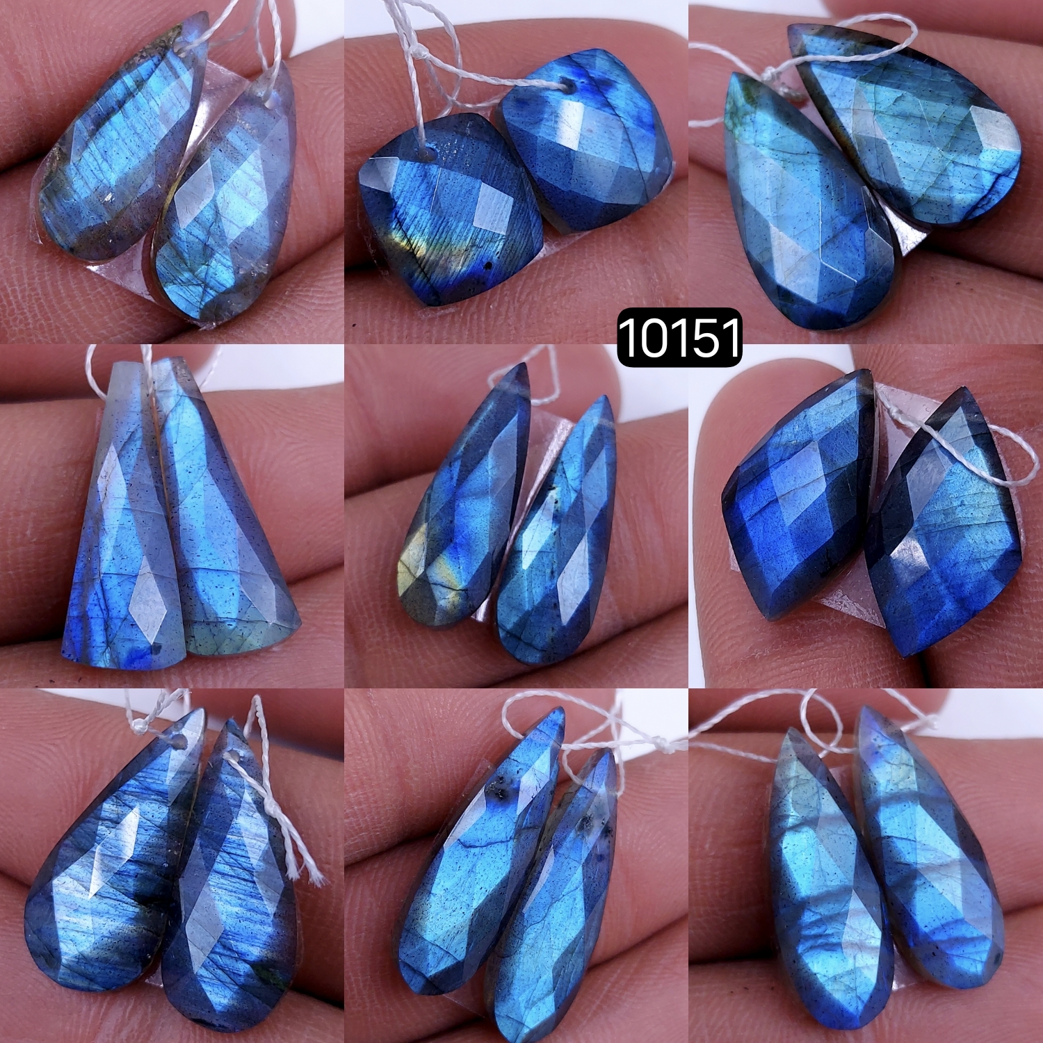 9Pair 139Cts Natural Labradorite Blue Fire Dangle Drop Earrings Semi Precious Crystal For Hoop Earrings Blue Gemstone Cabochon Matching pair 25x9 12x12mm #10151