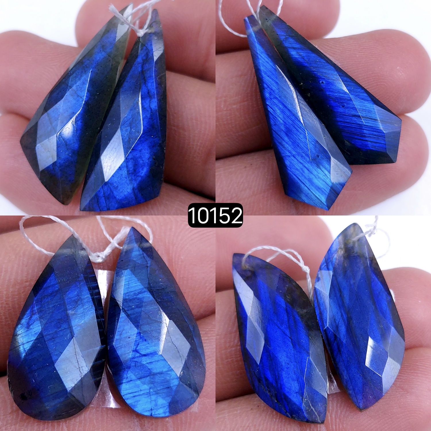 4Pair 118Cts Natural Labradorite Blue Fire Dangle Drop Earrings Semi Precious Crystal For Hoop Earrings Blue Gemstone Cabochon Matching pair 35x12 25x12mm #10152