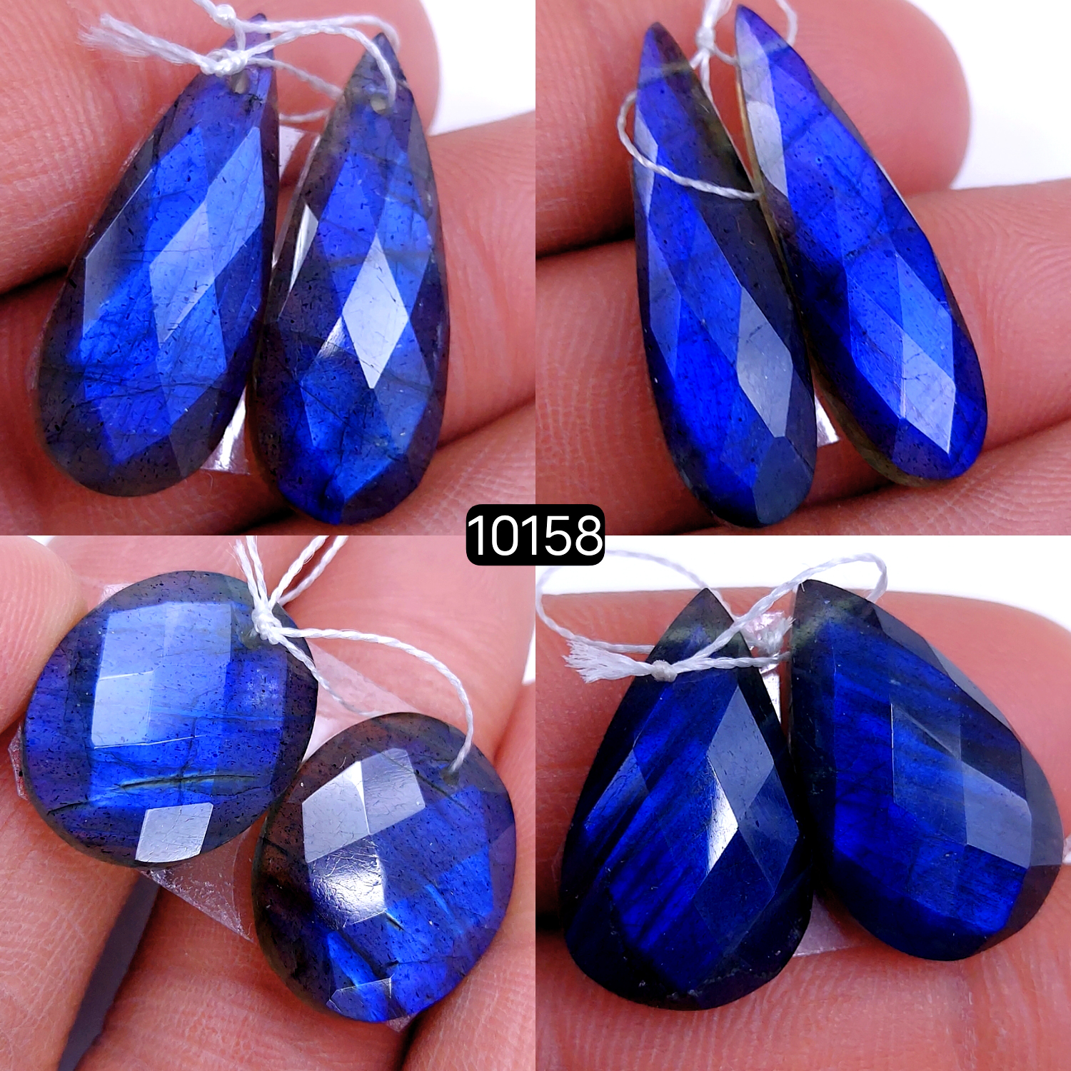 4Pair 81Cts Natural Labradorite Blue Fire Dangle Drop Earrings Semi Precious Crystal For Hoop Earrings Blue Gemstone Cabochon Matching pair 28x9 18x14mm #10158