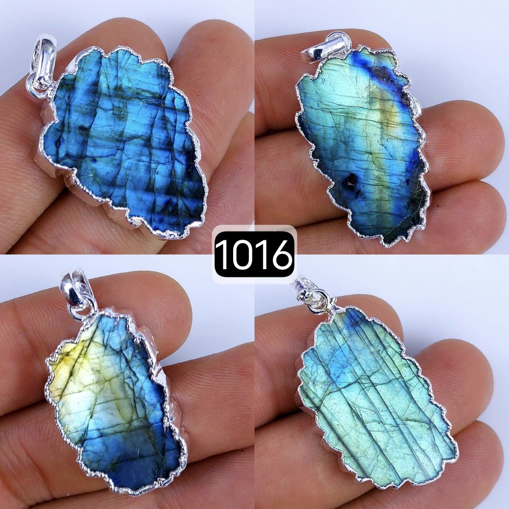 161Cts Natural Blue Labradorite Silver Electroplated Slice Pendant 32x18 22x12mm#1016