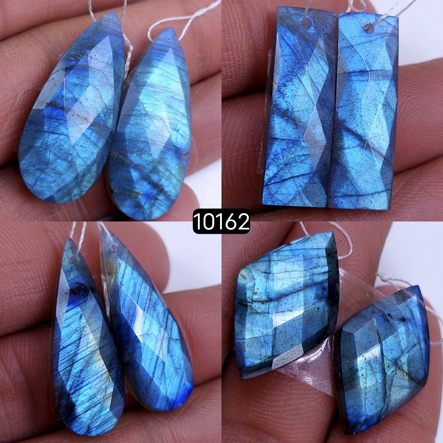 4Pair 114Cts Natural Labradorite Blue Fire Dangle Drop Earrings Semi Precious Crystal For Hoop Earrings Blue Gemstone Cabochon Matching pair 32x14 25x14 mm #10162