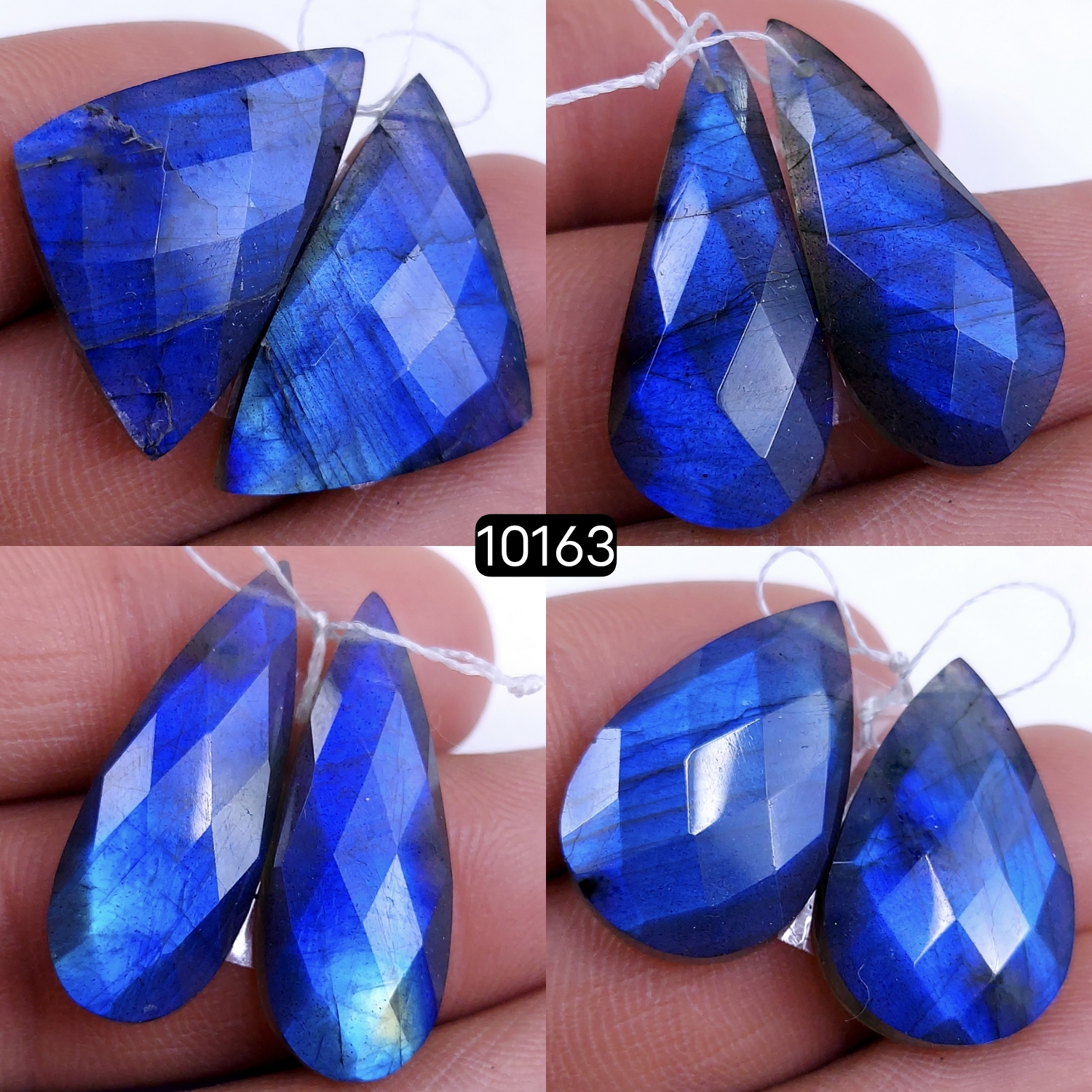 4Pair 123Cts Natural Labradorite Blue Fire Dangle Drop Earrings Semi Precious Crystal For Hoop Earrings Blue Gemstone Cabochon Matching pair 30x18 24x15mm #10163