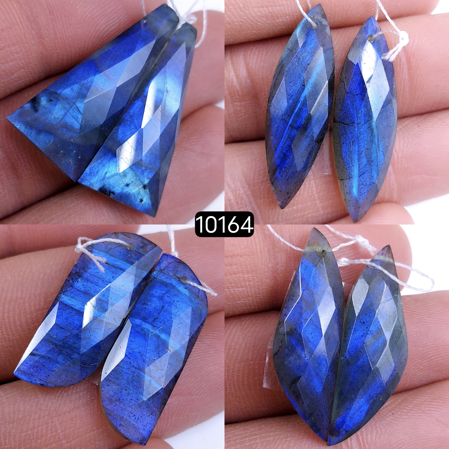 4Pair 104Cts Natural Labradorite Blue Fire Dangle Drop Earrings Semi Precious Crystal For Hoop Earrings Blue Gemstone Cabochon Matching pair 33x10 28x10mm #10164