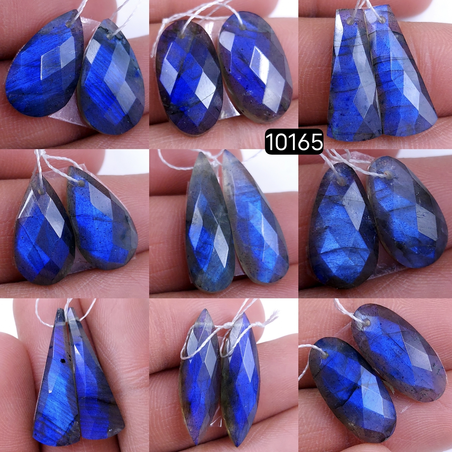 9Pair 137Cts Natural Labradorite Blue Fire Dangle Drop Earrings Semi Precious Crystal For Hoop Earrings Blue Gemstone Cabochon Matching pair 26x10 20x10mm #10165