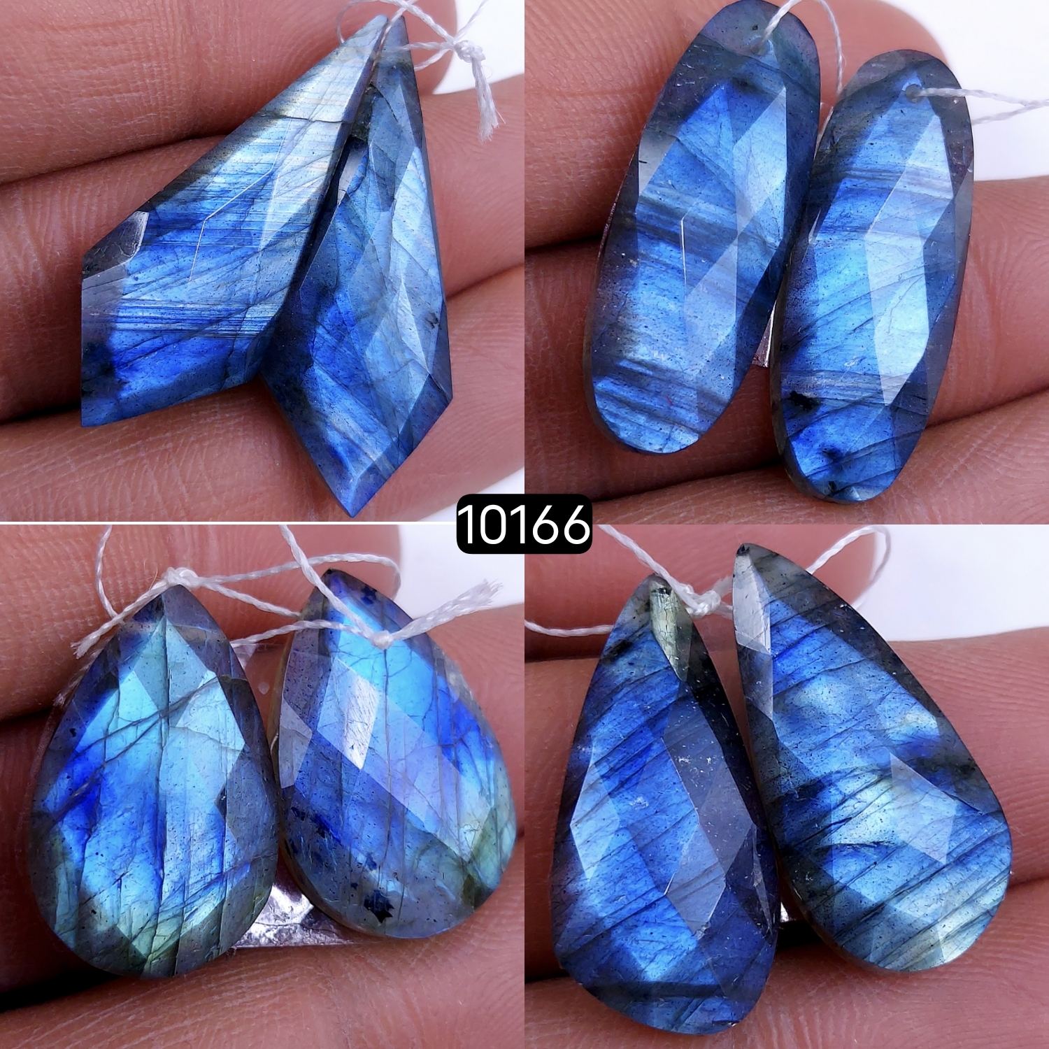 4Pair 119Cts Natural Labradorite Blue Fire Dangle Drop Earrings Semi Precious Crystal For Hoop Earrings Blue Gemstone Cabochon Matching pair 30x10 22x14mm #10166