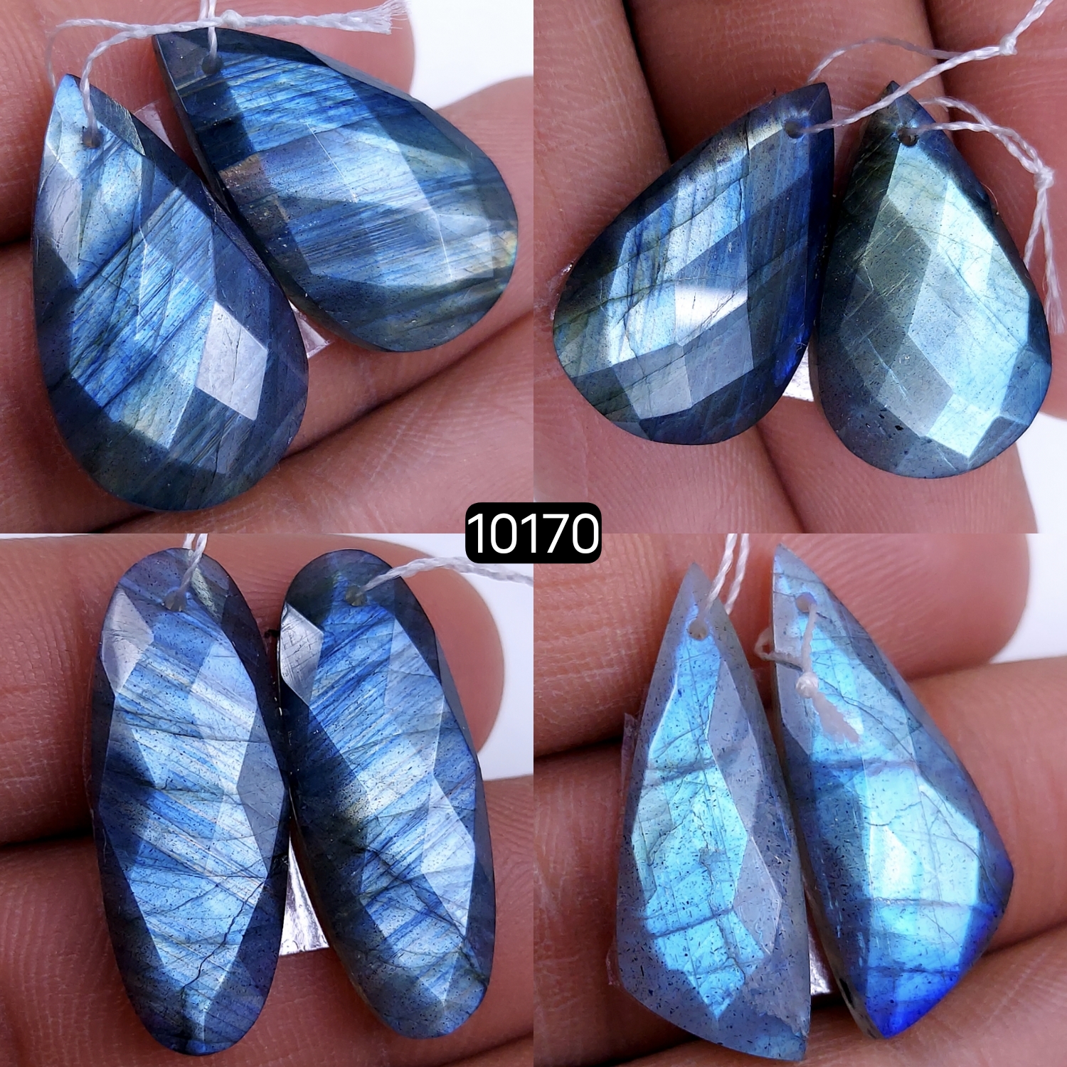 4Pair 103Cts Natural Labradorite Blue Fire Dangle Drop Earrings Semi Precious Crystal For Hoop Earrings Blue Gemstone Cabochon Matching pair 27x10 24x14mm #10170
