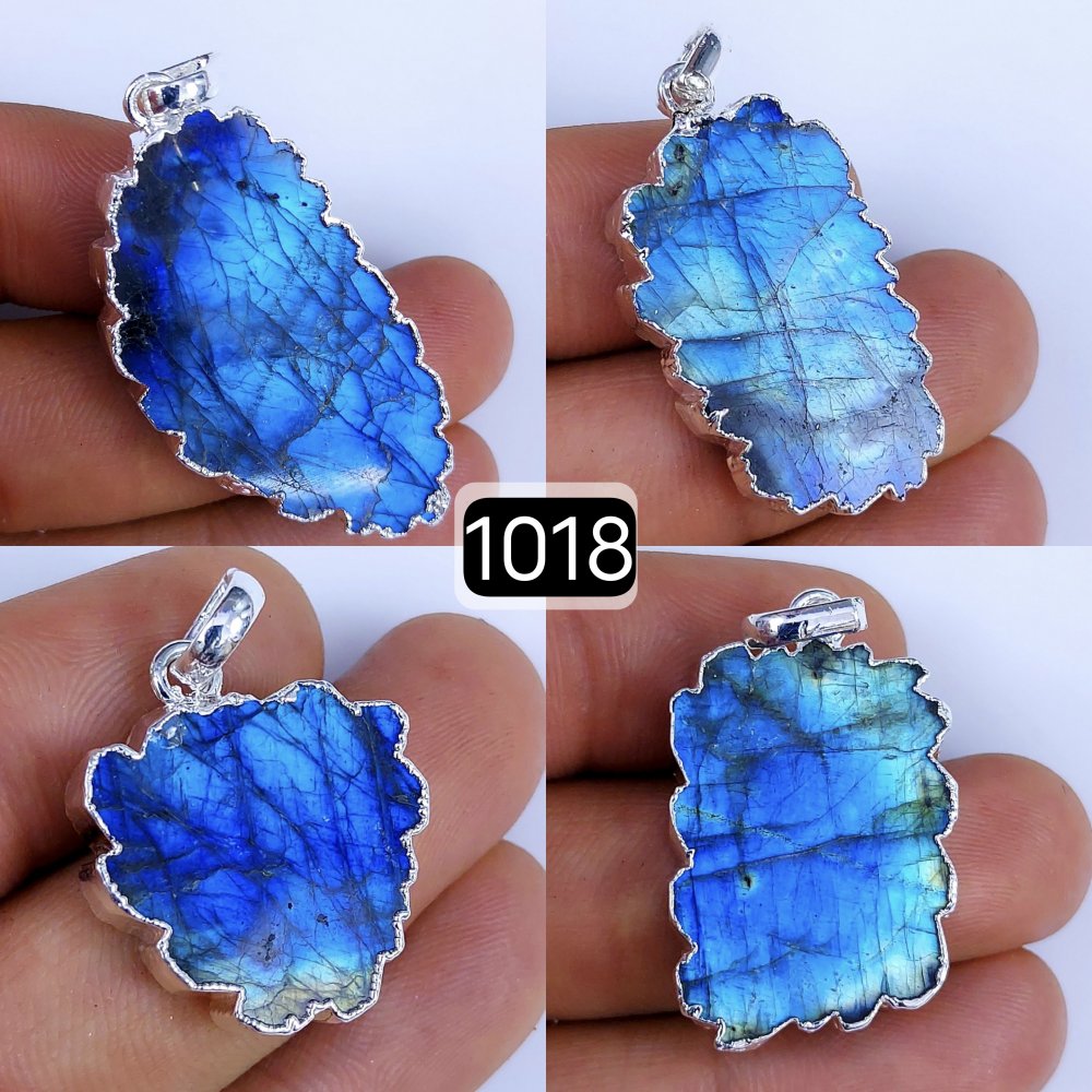161Cts Natural Blue Labradorite Silver Electroplated Slice Pendant 32x18 22x12mm#1018
