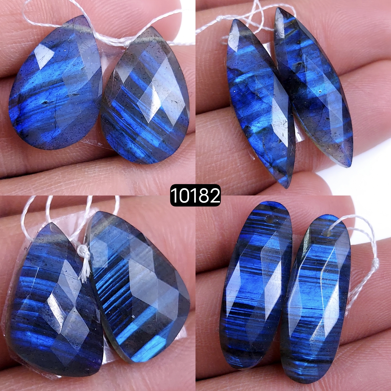 4Pair 89Cts Natural Labradorite Blue Fire Dangle Drop Earrings Semi Precious Crystal For Hoop Earrings Blue Gemstone Cabochon Matching pair 26x10 18x10mm #10182