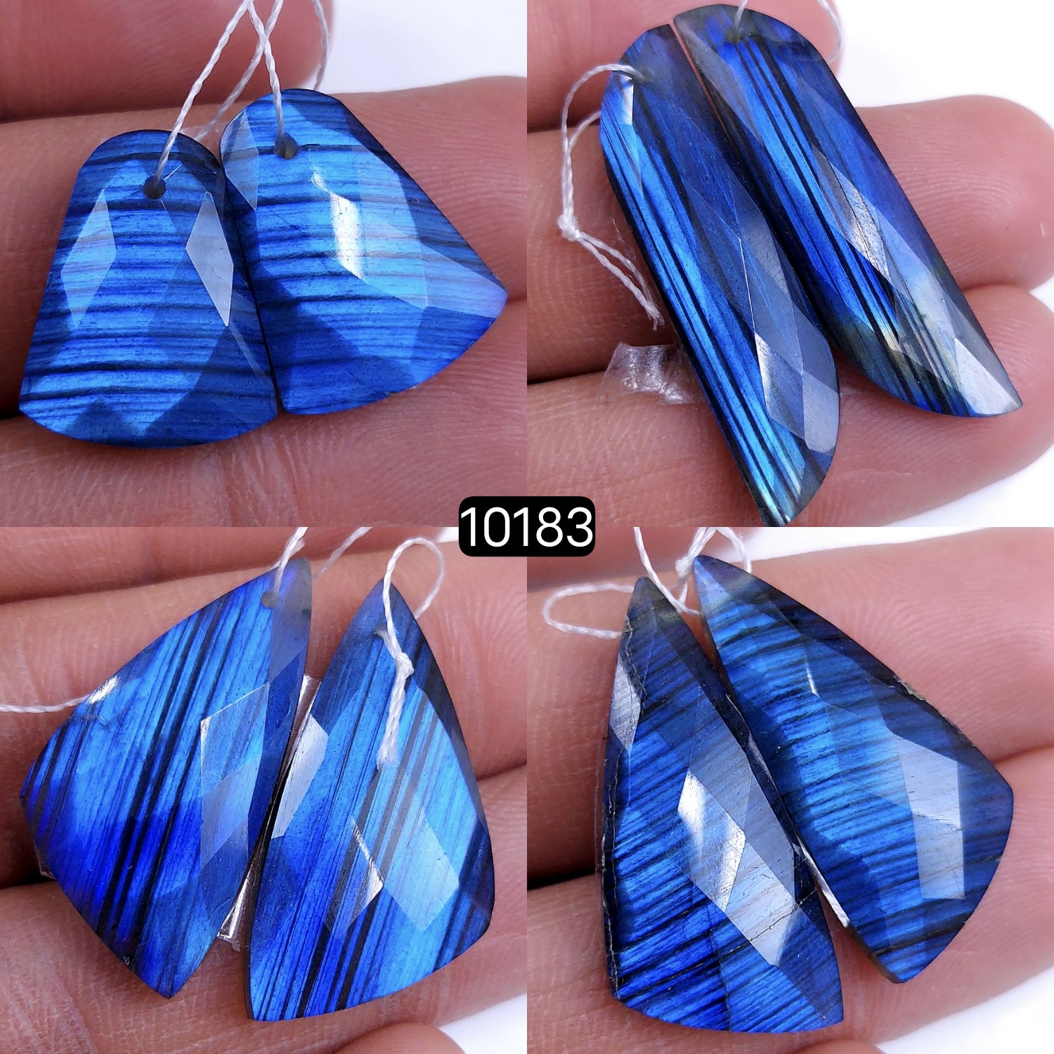4Pair 121Cts Natural Labradorite Blue Fire Dangle Drop Earrings Semi Precious Crystal For Hoop Earrings Blue Gemstone Cabochon Matching pair 36x9 18x14mm #10183