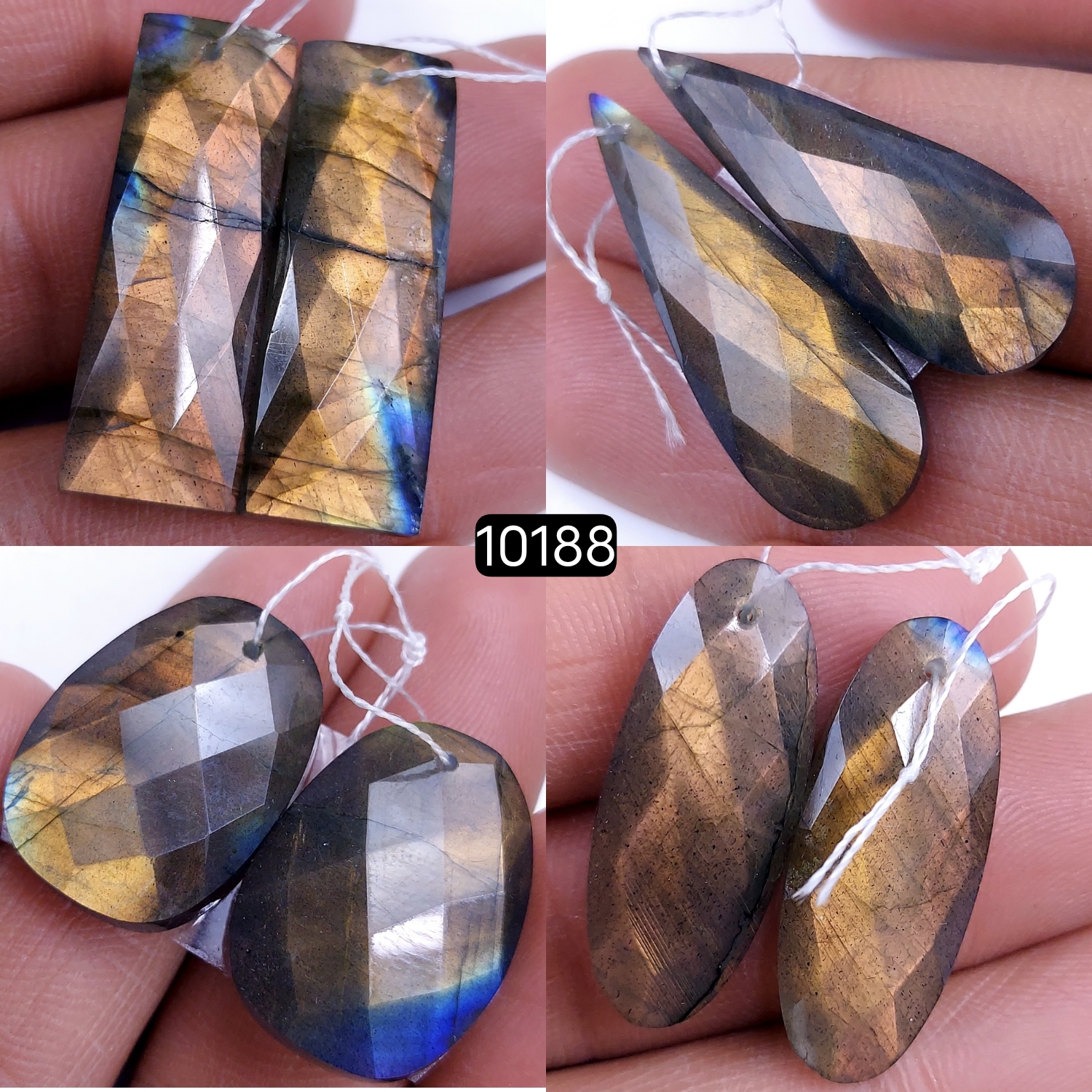 4Pair 150Cts Natural Labradorite Blue Fire Dangle Drop Earrings Semi Precious Crystal For Hoop Earrings Blue Gemstone Cabochon Matching pair 30x10 22x15mm 10188
