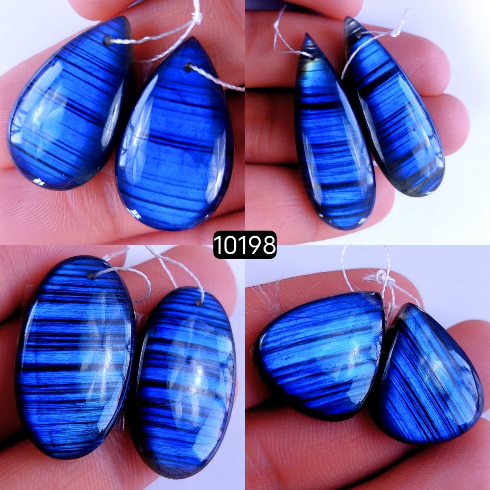 4Pair 185Cts Natural Labradorite Crystal Drill Dangle Drop Earring Pairs Silver Earrings Blue Labradorite Hoop Jewelry  42x15 22x18mm #10198