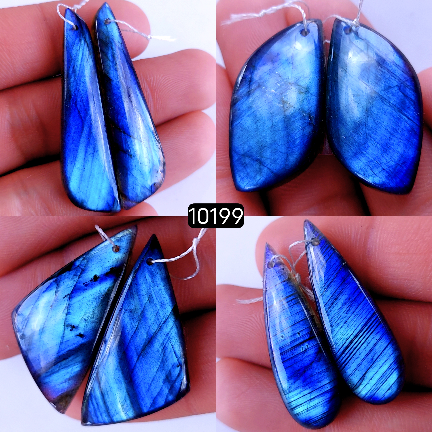 4Pair 174Cts Natural Labradorite Crystal Drill Dangle Drop Earring Pairs Silver Earrings Blue Labradorite Hoop Jewelry  45x12 32x16mm #10199